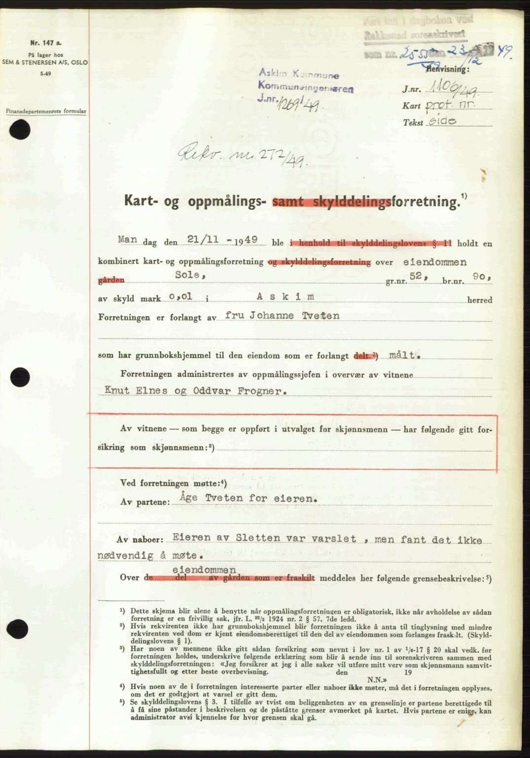 Rakkestad sorenskriveri, SAO/A-10686/G/Gb/Gba/Gbab/L0019: Pantebok nr. A19, 1949-1950, Dagboknr: 2555/1949