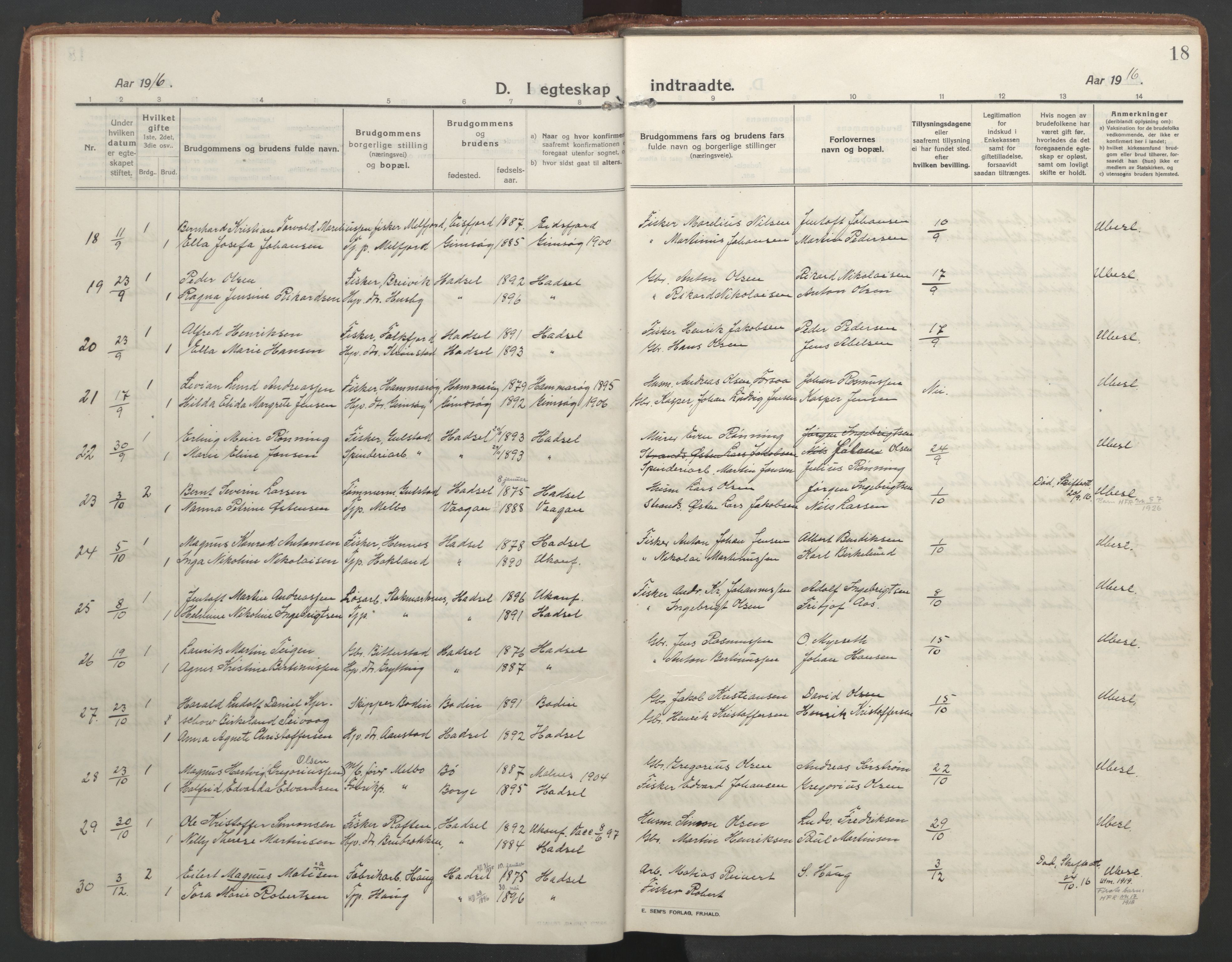 Ministerialprotokoller, klokkerbøker og fødselsregistre - Nordland, AV/SAT-A-1459/888/L1251: Ministerialbok nr. 888A17, 1913-1925, s. 18