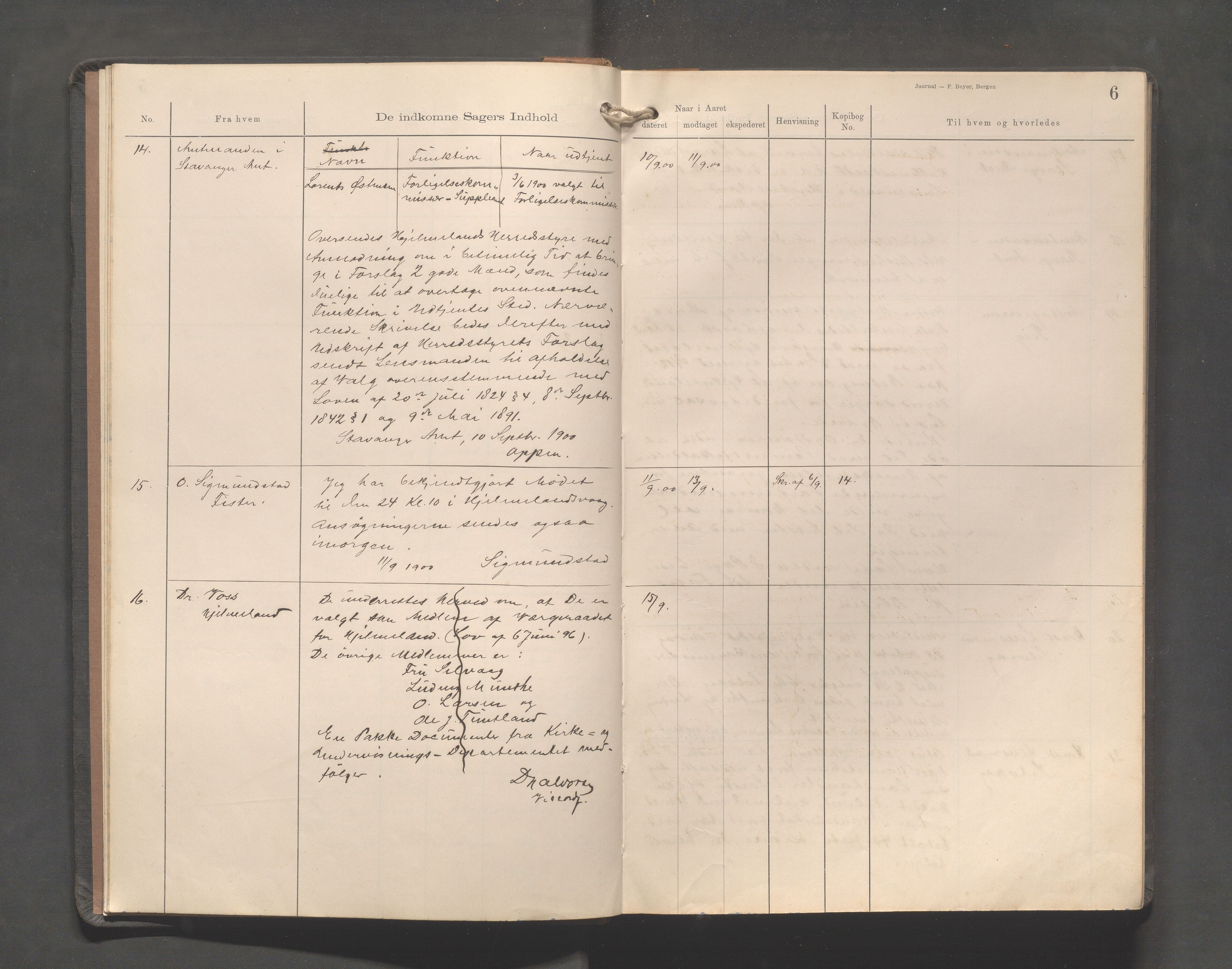 Hjelmeland kommune - Formannskapet, IKAR/K-102522/C/L0002: Journal, 1900-1907, s. 6