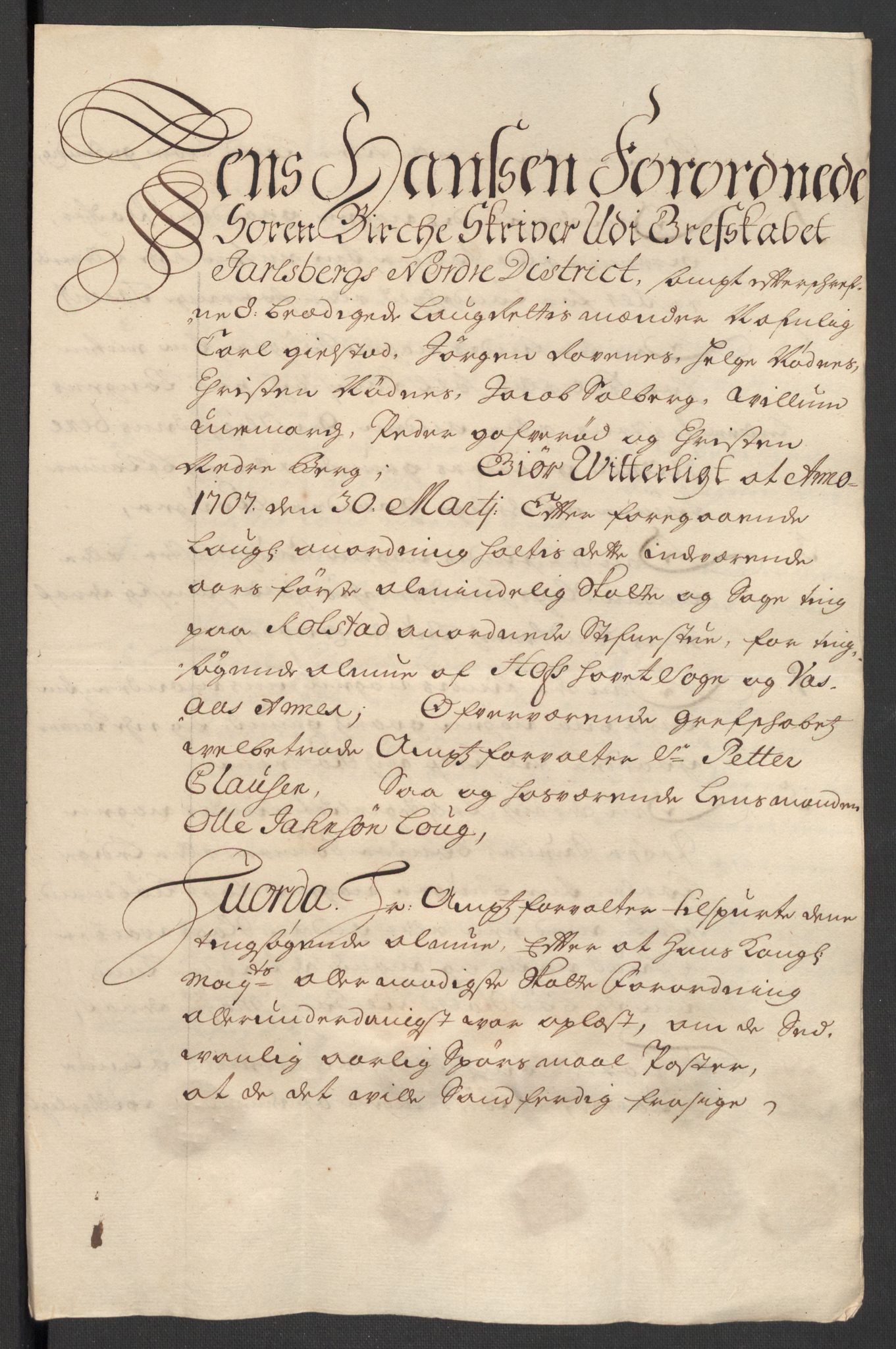 Rentekammeret inntil 1814, Reviderte regnskaper, Fogderegnskap, RA/EA-4092/R32/L1872: Fogderegnskap Jarlsberg grevskap, 1706-1707, s. 411