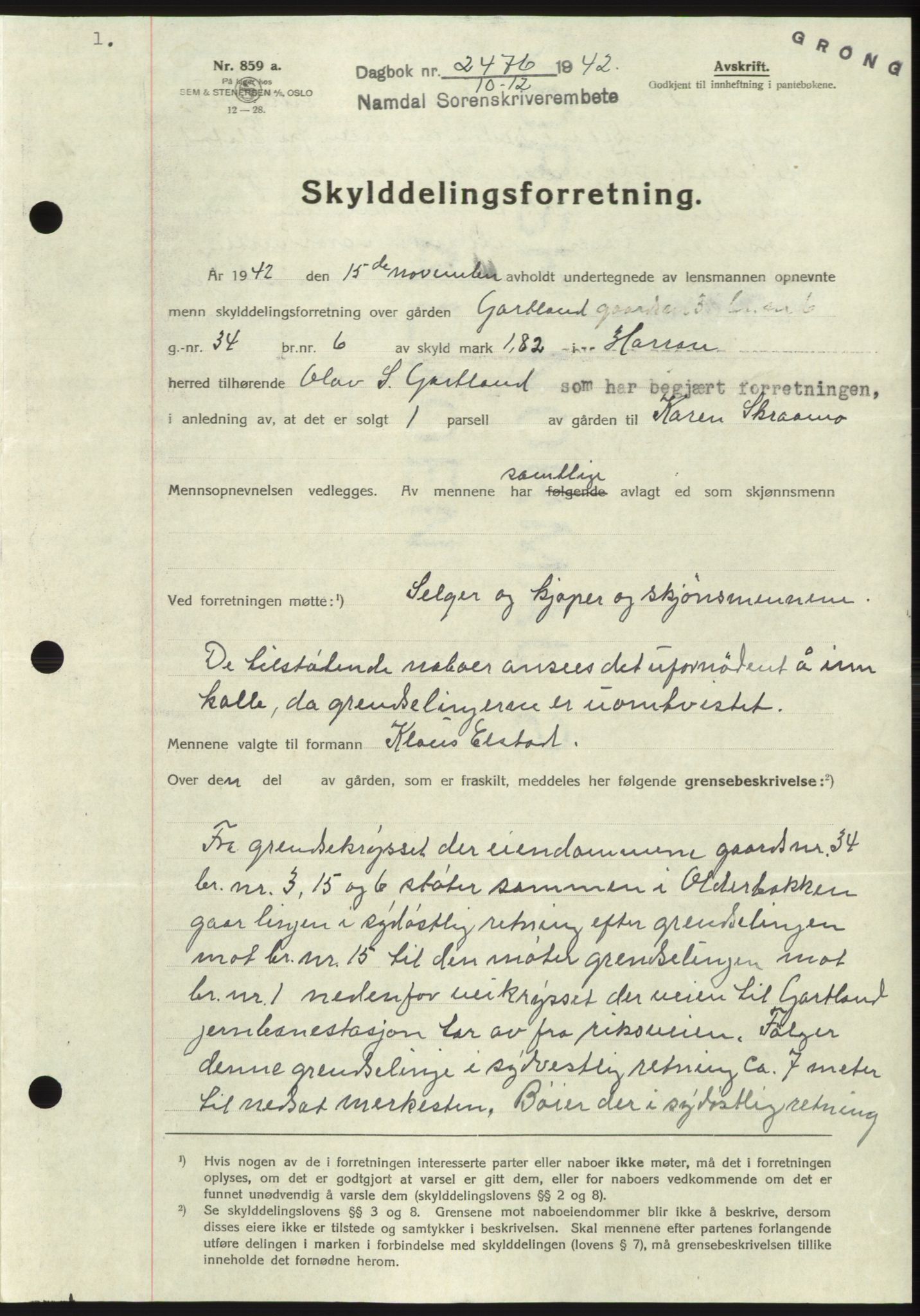 Namdal sorenskriveri, SAT/A-4133/1/2/2C: Pantebok nr. -, 1942-1943, Dagboknr: 2476/1942
