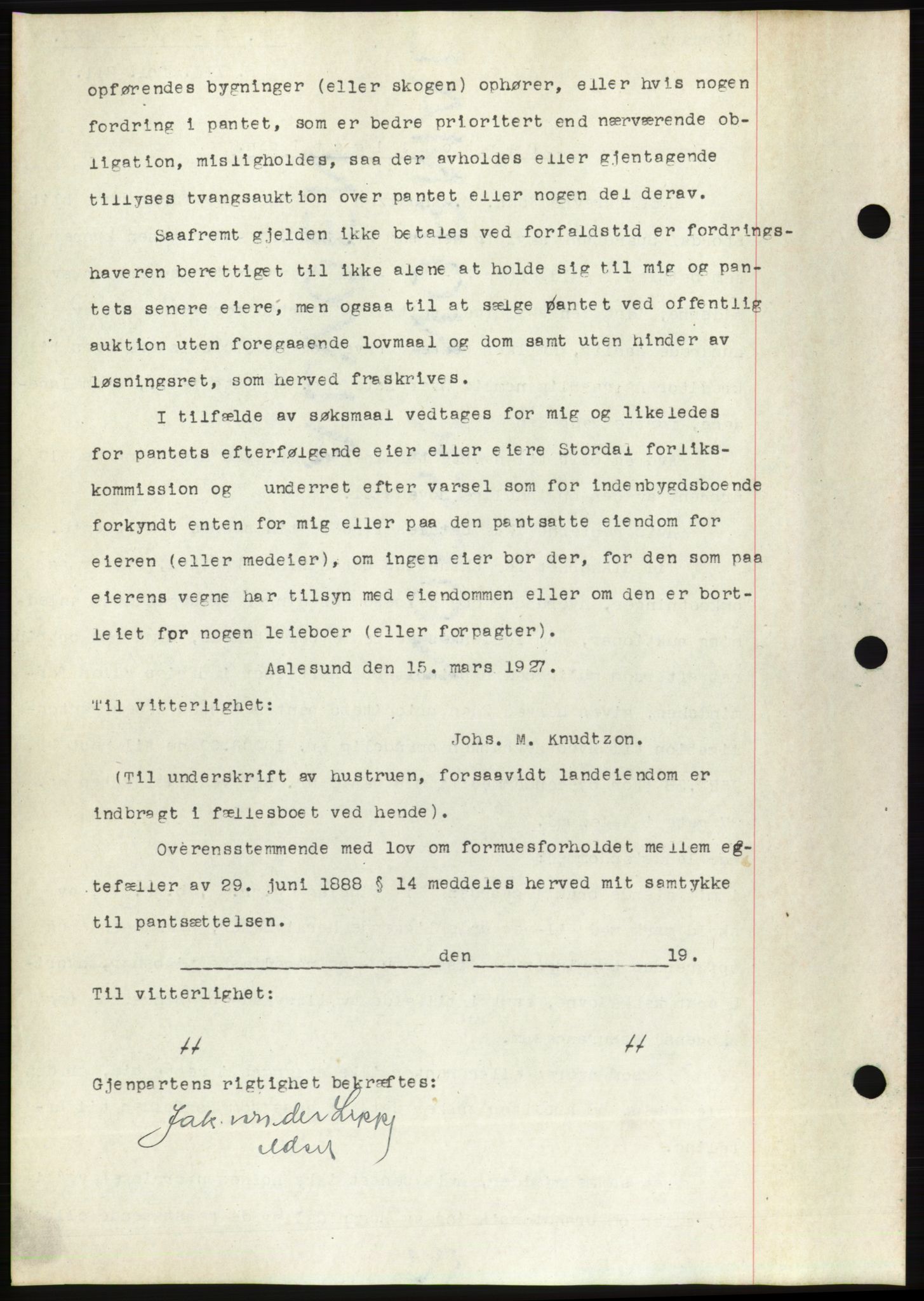 Ålesund byfogd, AV/SAT-A-4384: Pantebok nr. 21, 1926-1927, Tingl.dato: 24.03.1927