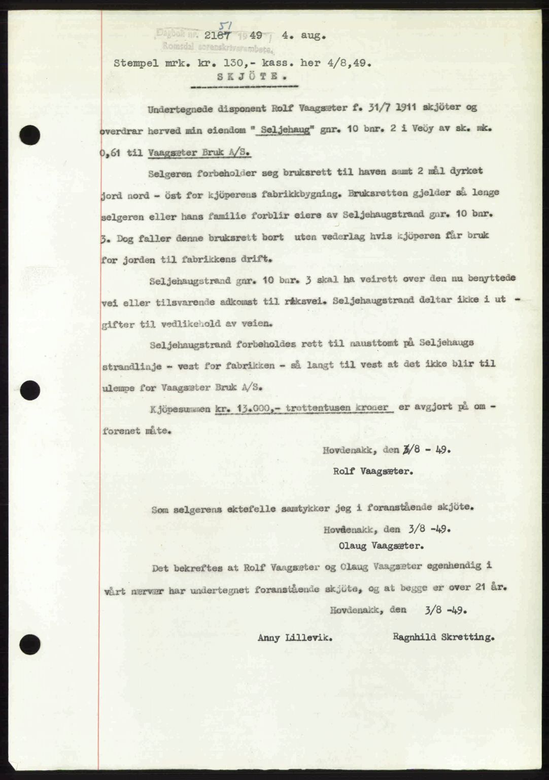 Romsdal sorenskriveri, SAT/A-4149/1/2/2C: Pantebok nr. A30, 1949-1949, Dagboknr: 2151/1949