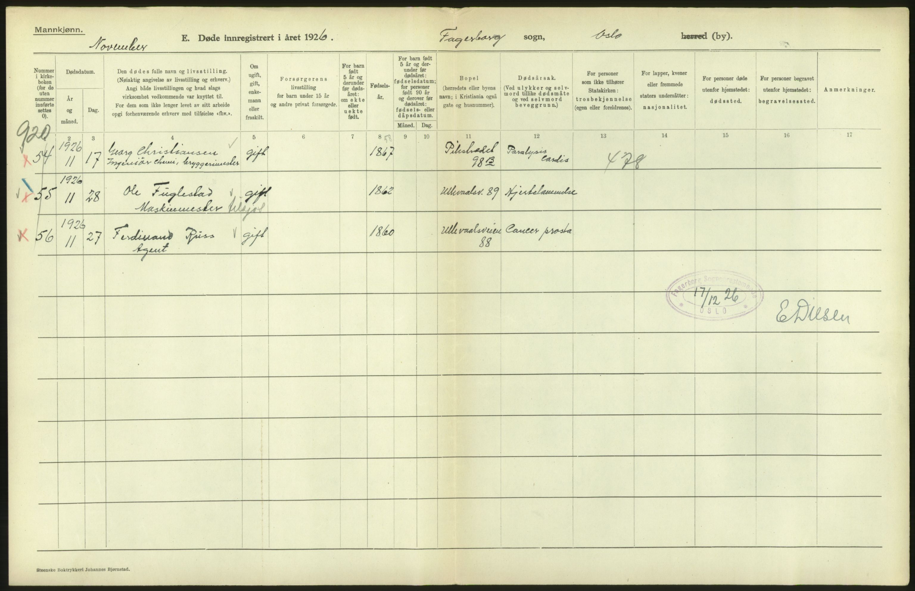 Statistisk sentralbyrå, Sosiodemografiske emner, Befolkning, AV/RA-S-2228/D/Df/Dfc/Dfcf/L0009: Oslo: Døde menn, 1926, s. 22