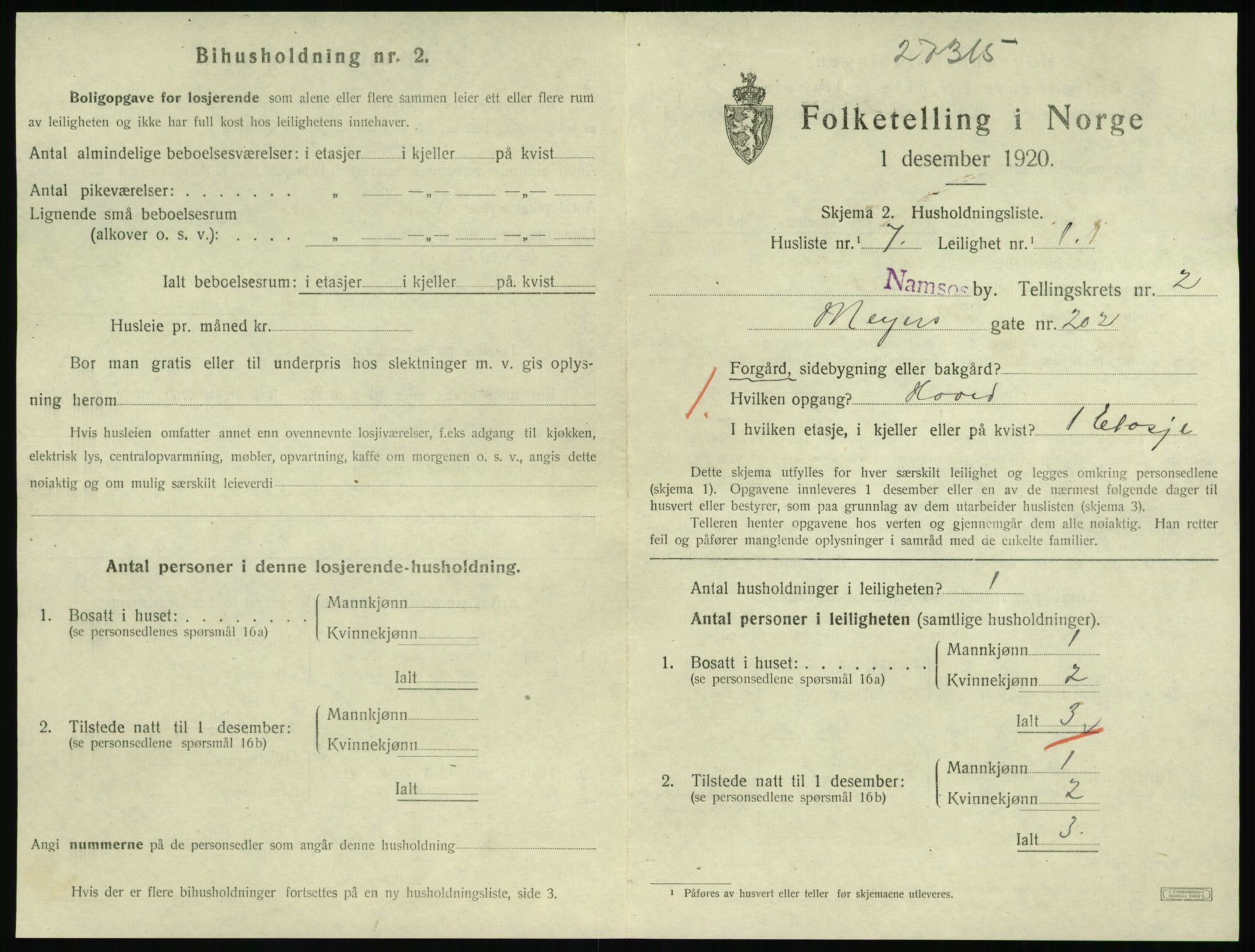 SAT, Folketelling 1920 for 1703 Namsos ladested, 1920, s. 995