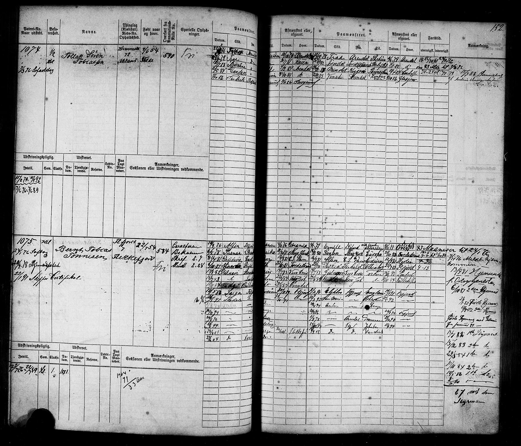 Flekkefjord mønstringskrets, AV/SAK-2031-0018/F/Fb/L0009: Hovedrulle nr 771-1533, Æ-6, 1868-1900, s. 155