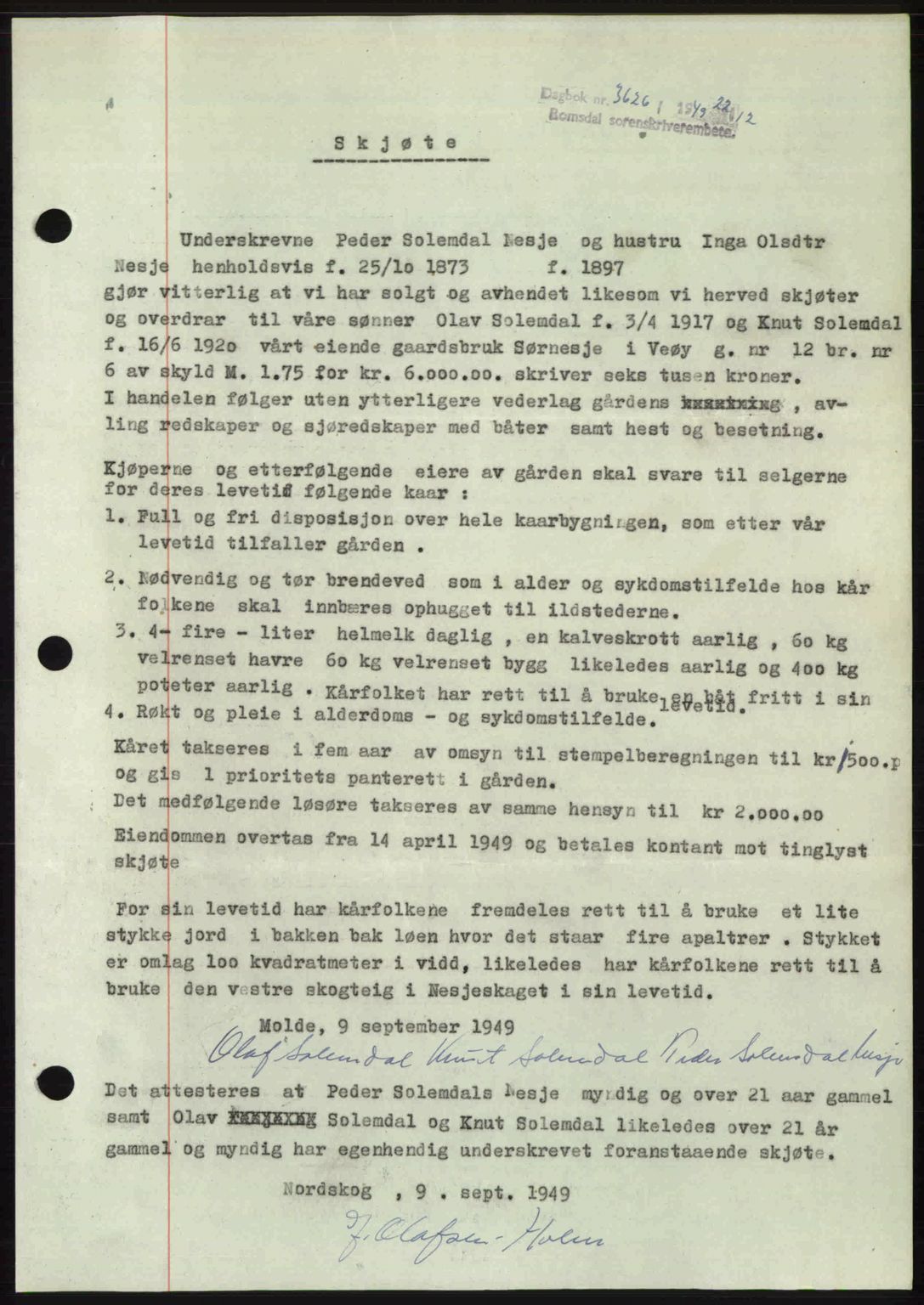 Romsdal sorenskriveri, SAT/A-4149/1/2/2C: Pantebok nr. A31, 1949-1949, Dagboknr: 3626/1949