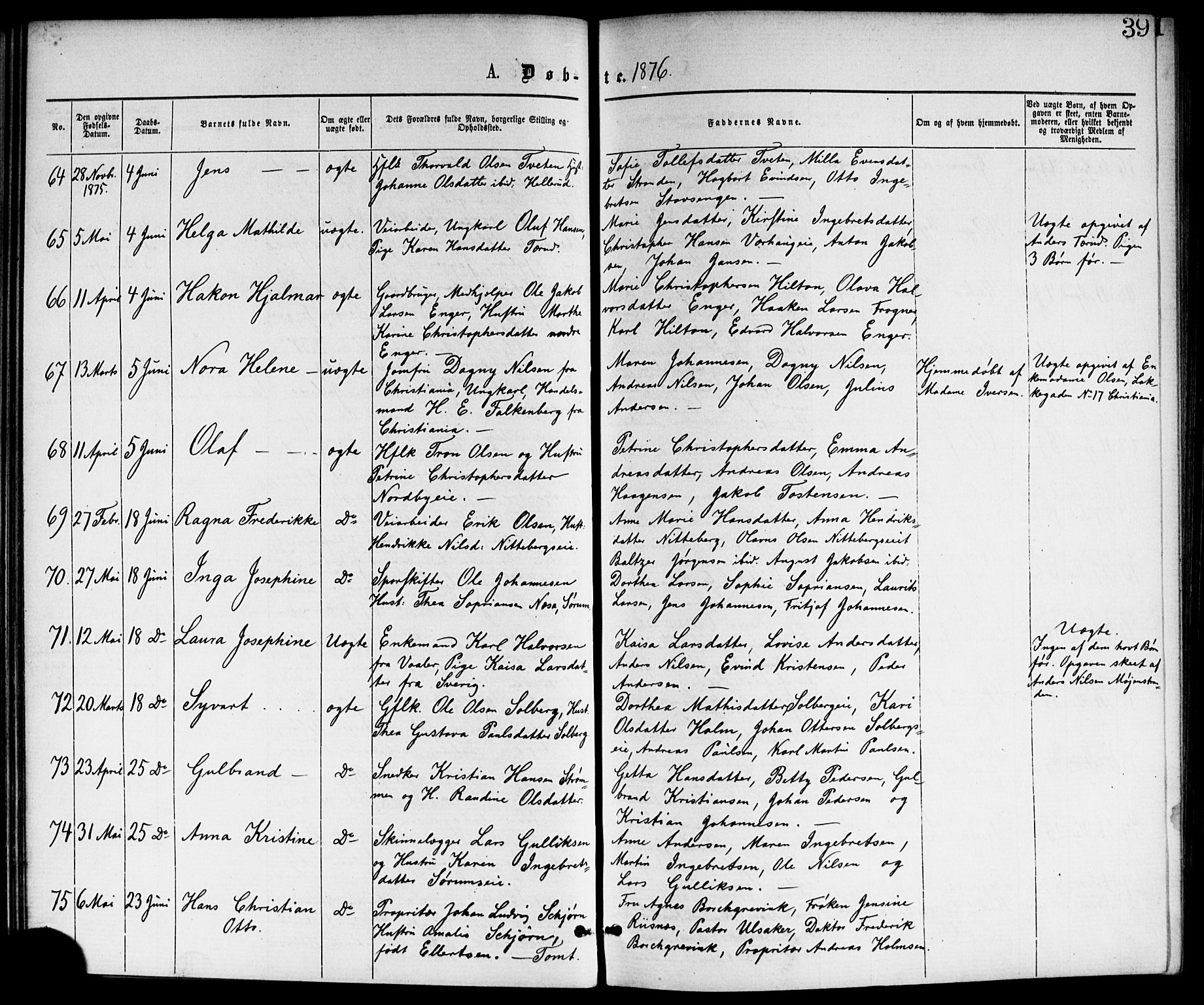 Skedsmo prestekontor Kirkebøker, AV/SAO-A-10033a/G/Ga/L0003: Klokkerbok nr. I 3, 1873-1882, s. 39