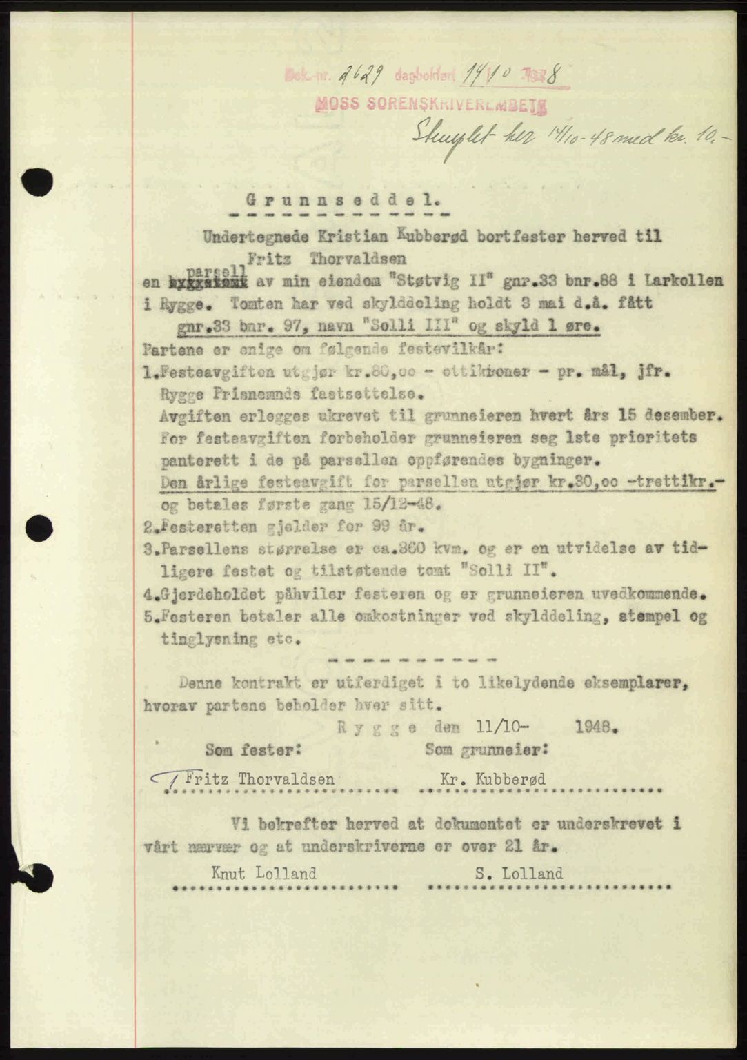 Moss sorenskriveri, SAO/A-10168: Pantebok nr. A20, 1948-1948, Dagboknr: 2629/1948