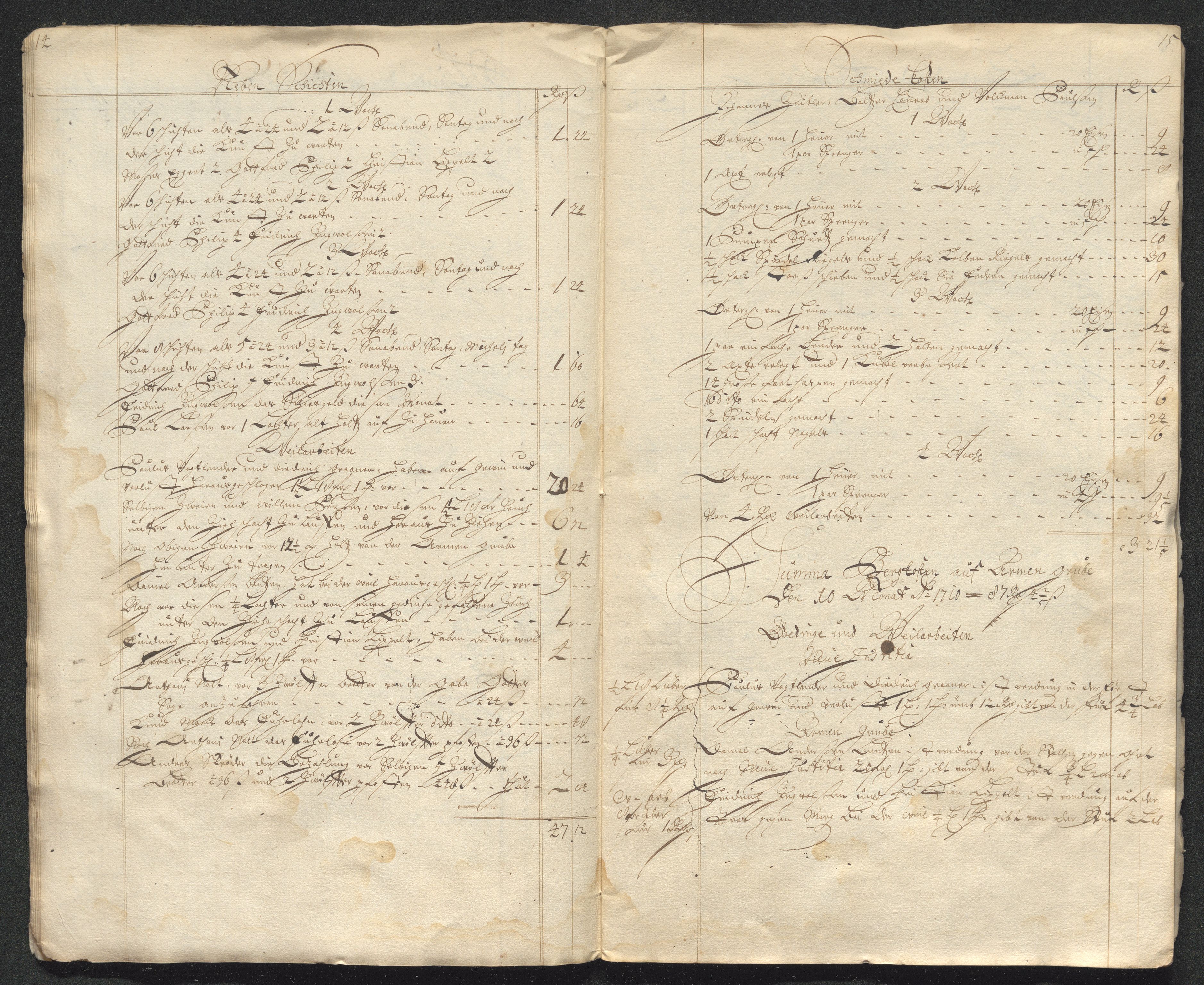 Kongsberg Sølvverk 1623-1816, AV/SAKO-EA-3135/001/D/Dc/Dcd/L0098: Utgiftsregnskap for gruver m.m. , 1710, s. 369