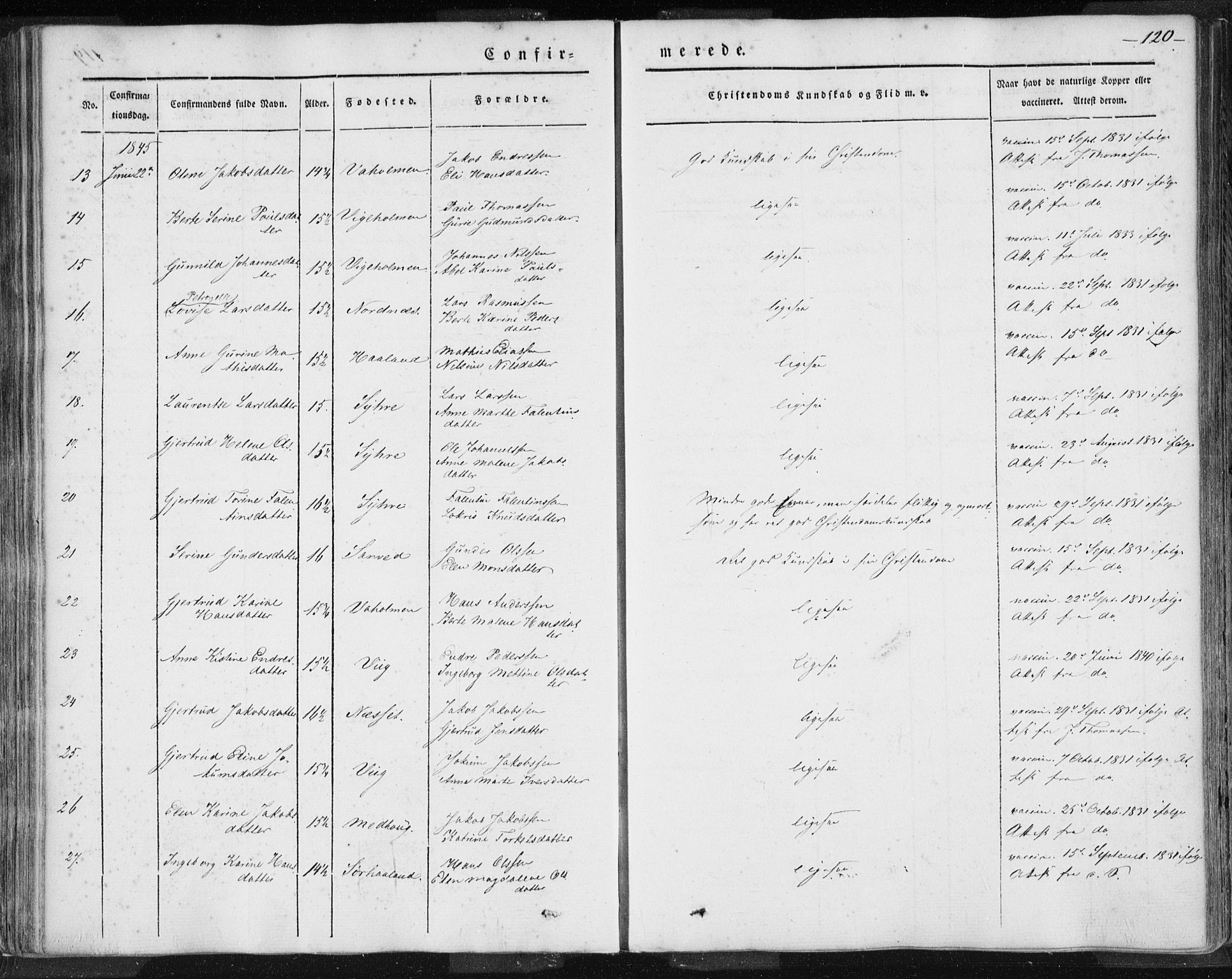Skudenes sokneprestkontor, SAST/A -101849/H/Ha/Haa/L0002: Ministerialbok nr. A 2.1, 1841-1846, s. 120