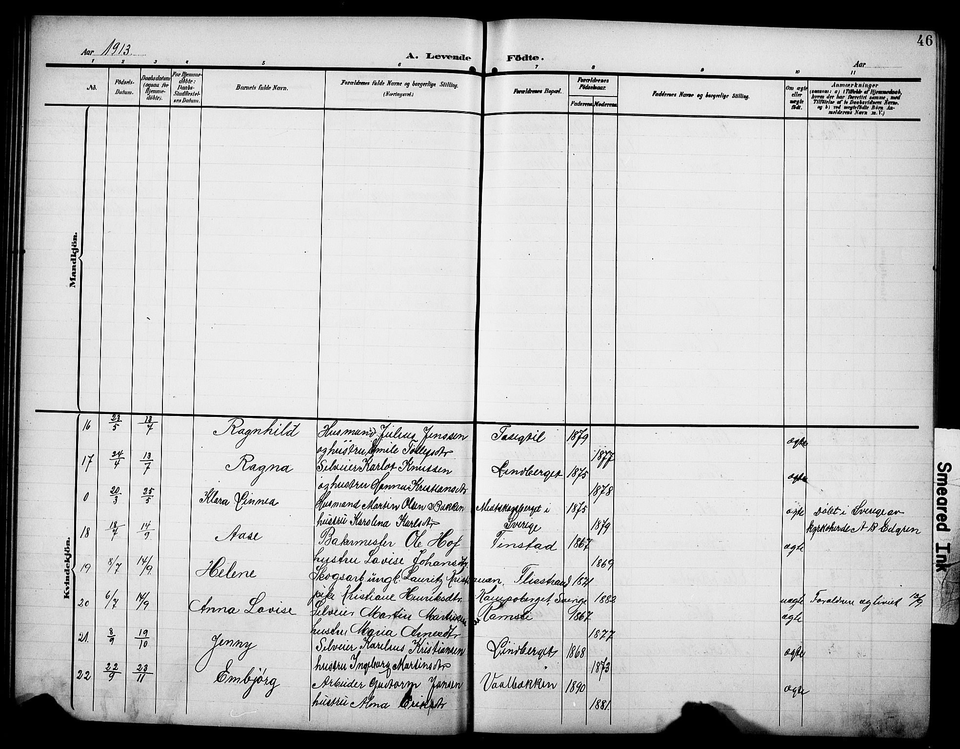Åsnes prestekontor, AV/SAH-PREST-042/H/Ha/Hab/L0006: Klokkerbok nr. 6, 1903-1929, s. 46