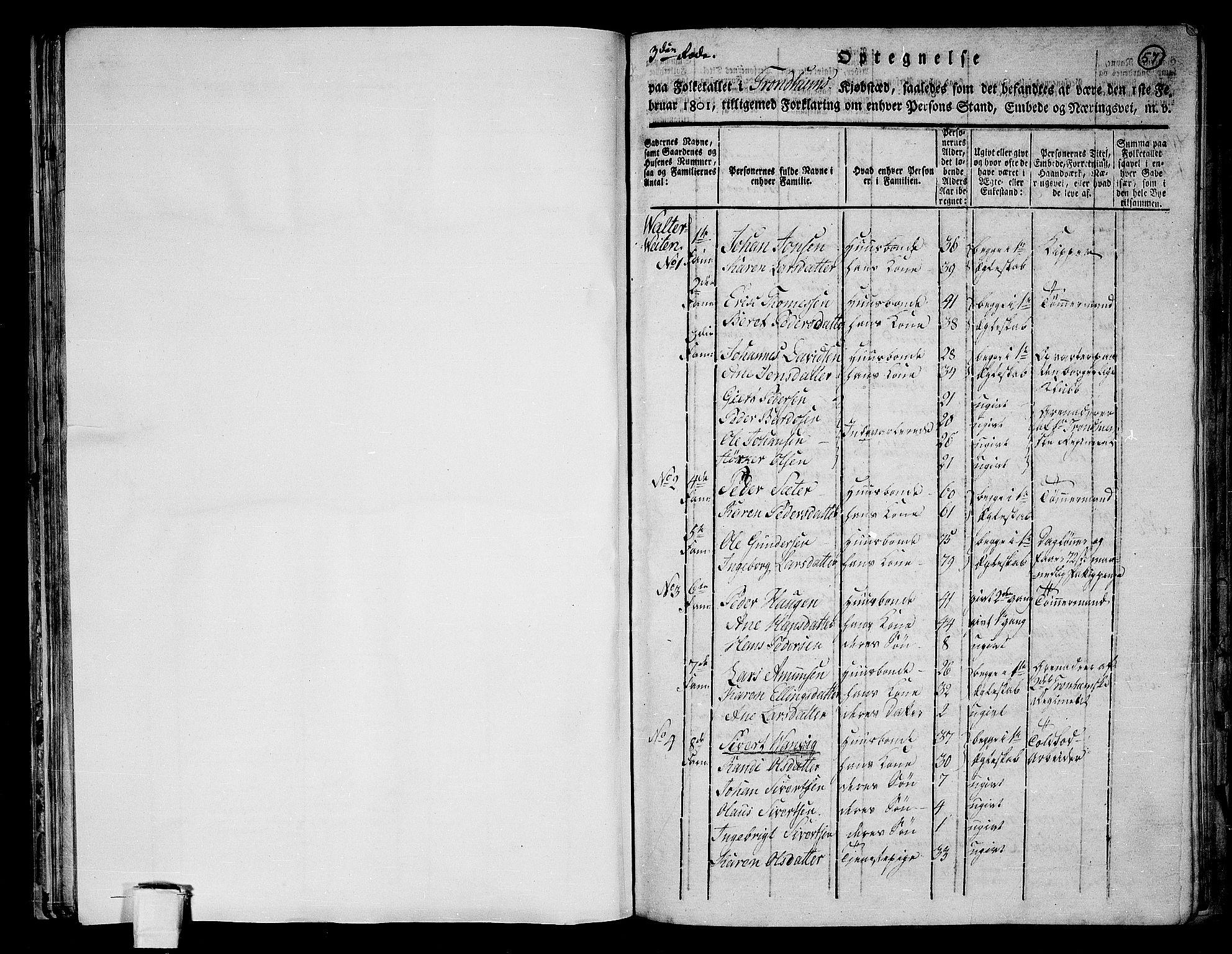 RA, Folketelling 1801 for 1601 Trondheim kjøpstad, 1801, s. 56b-57a