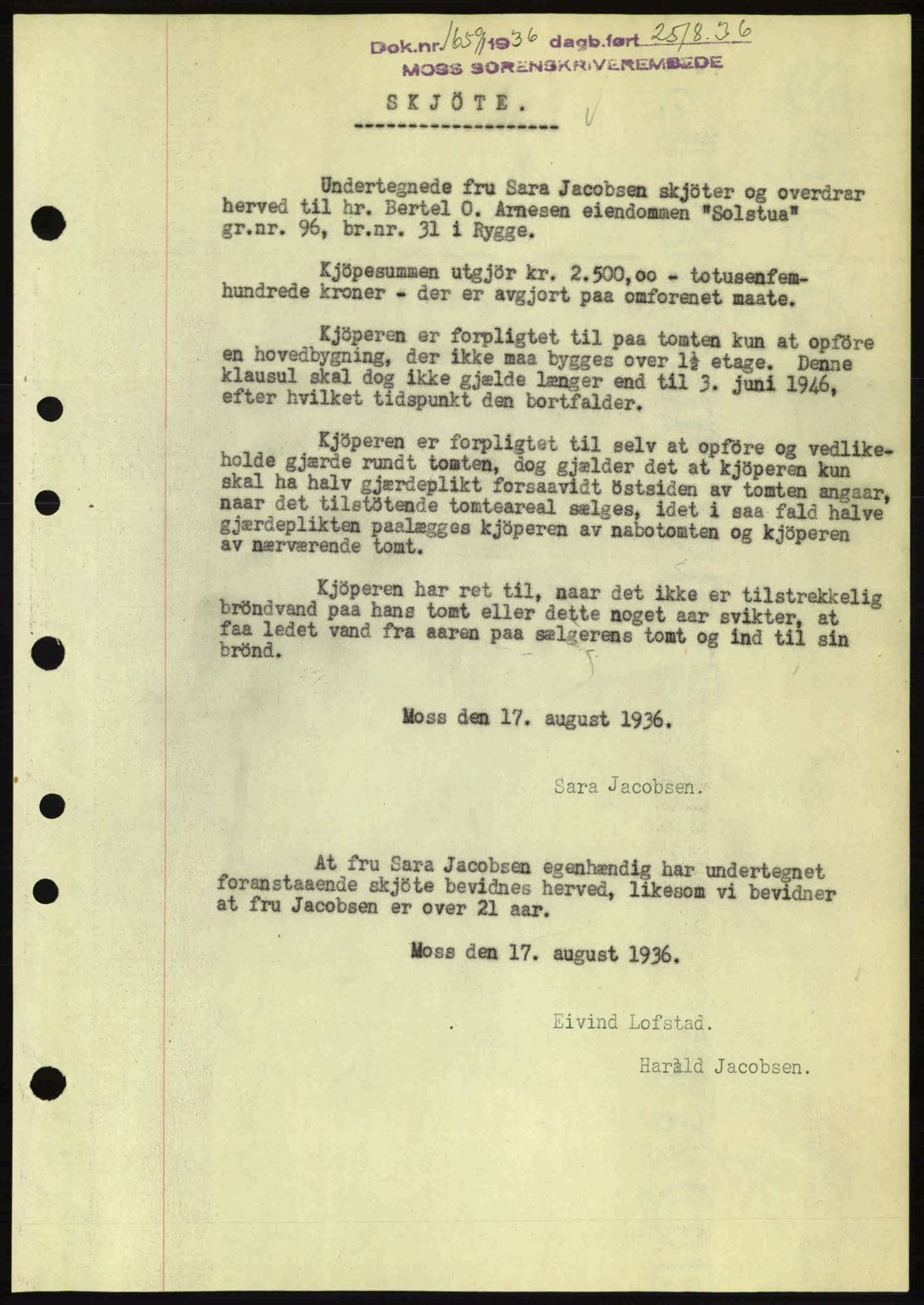 Moss sorenskriveri, SAO/A-10168: Pantebok nr. A1, 1936-1936, Dagboknr: 1659/1936