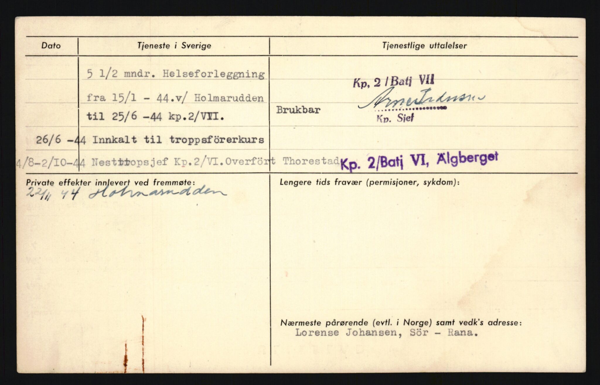 Forsvaret, Sør-Hålogaland landforsvar, AV/RA-RAFA-2552/P/Pa/L0302: Personellmapper for slettet personell, yrkesbefal og vernepliktig befal, født 1913-1916, 1932-1976, s. 26