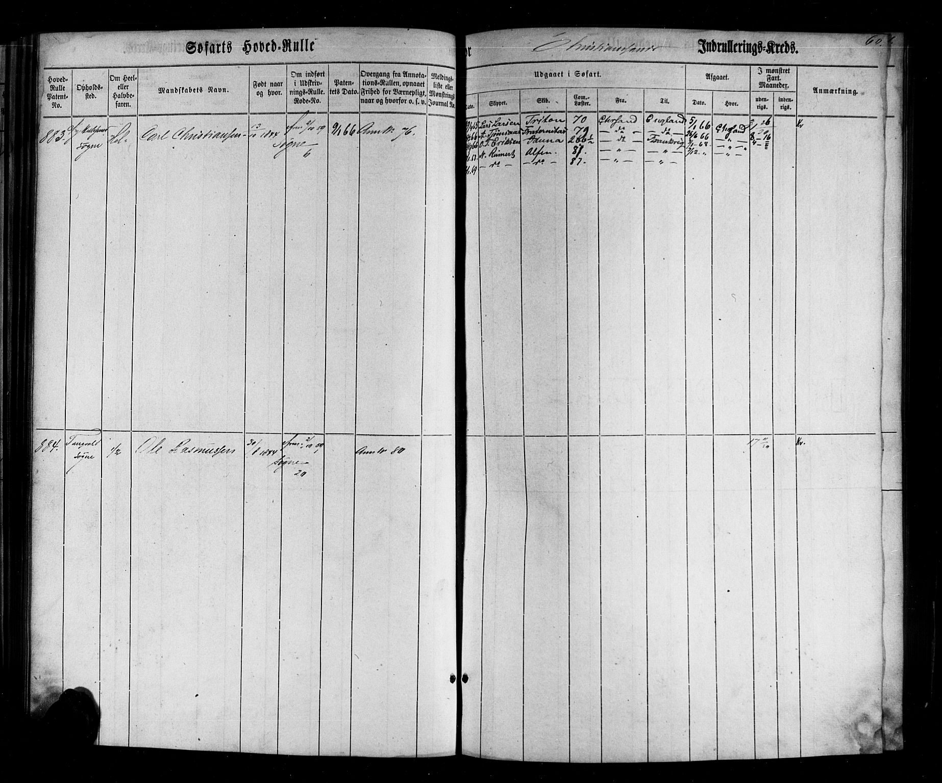 Kristiansand mønstringskrets, AV/SAK-2031-0015/F/Fb/L0026: Hovedrulle nr 767-1137, dublett, J-5, 1860-1870, s. 61