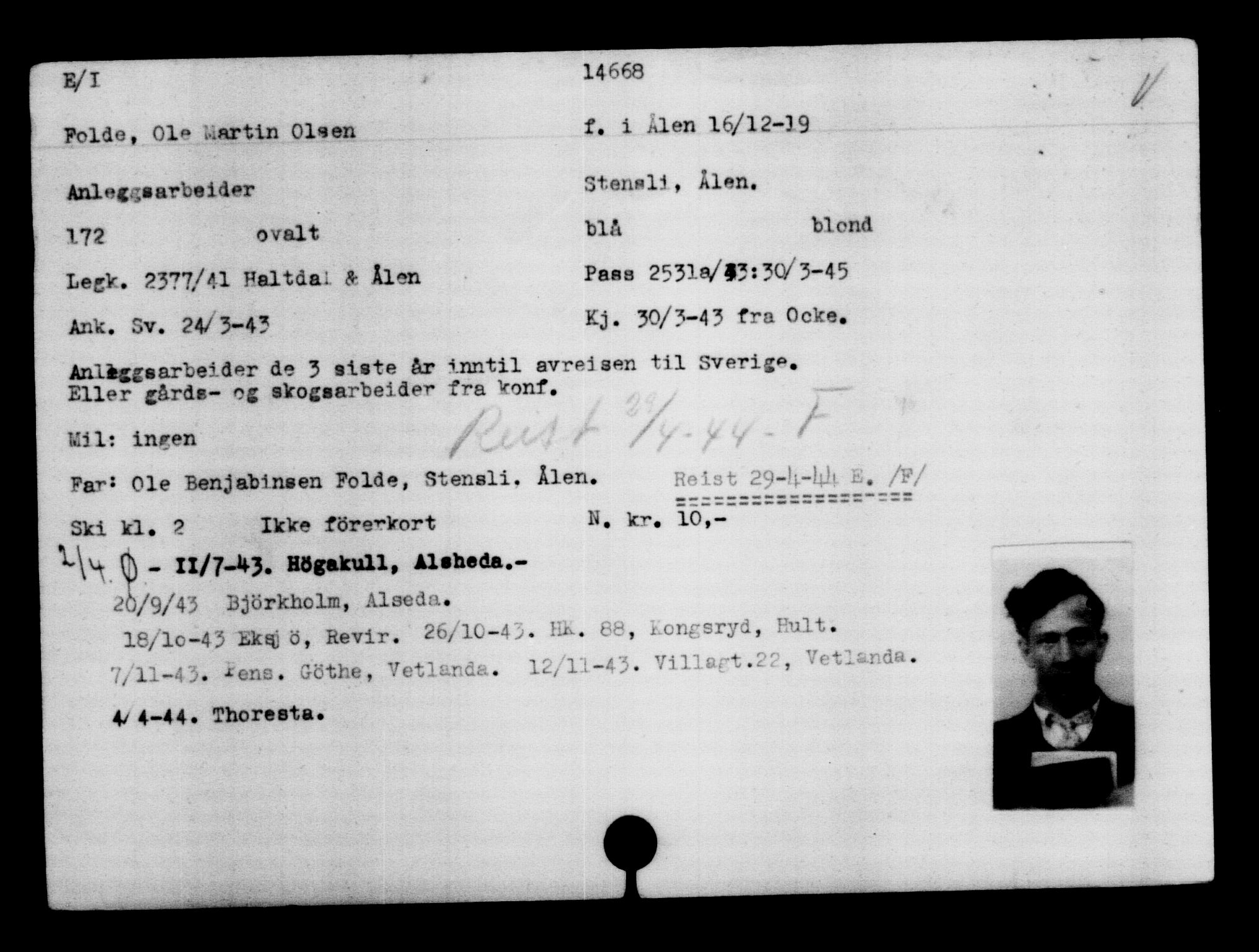 Den Kgl. Norske Legasjons Flyktningskontor, AV/RA-S-6753/V/Va/L0007: Kjesäterkartoteket.  Flyktningenr. 12700-15723, 1940-1945, s. 2272