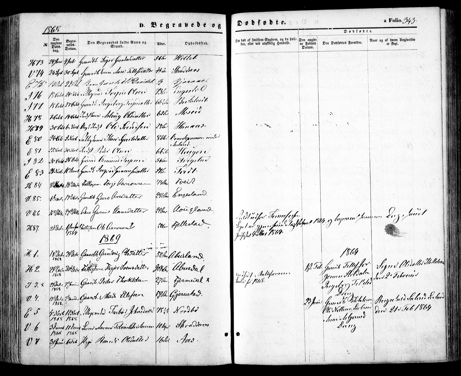Evje sokneprestkontor, SAK/1111-0008/F/Fa/Faa/L0006: Ministerialbok nr. A 6, 1866-1884, s. 343