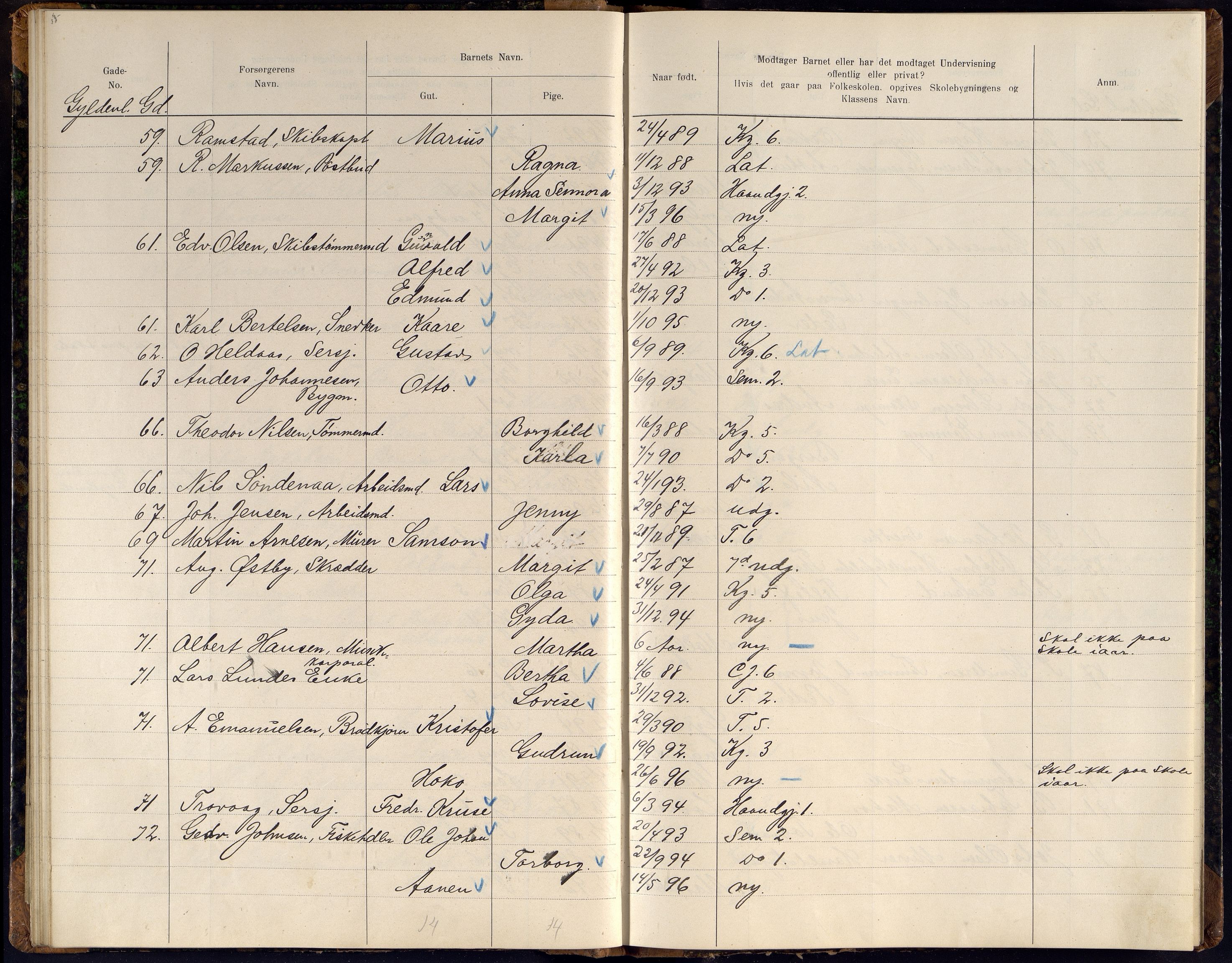 Kristiansand By - Skolekommisjonen/ -Styret, ARKSOR/1001KG510/J/Jb/L0011: Barnetelling, 1902, s. 53-54