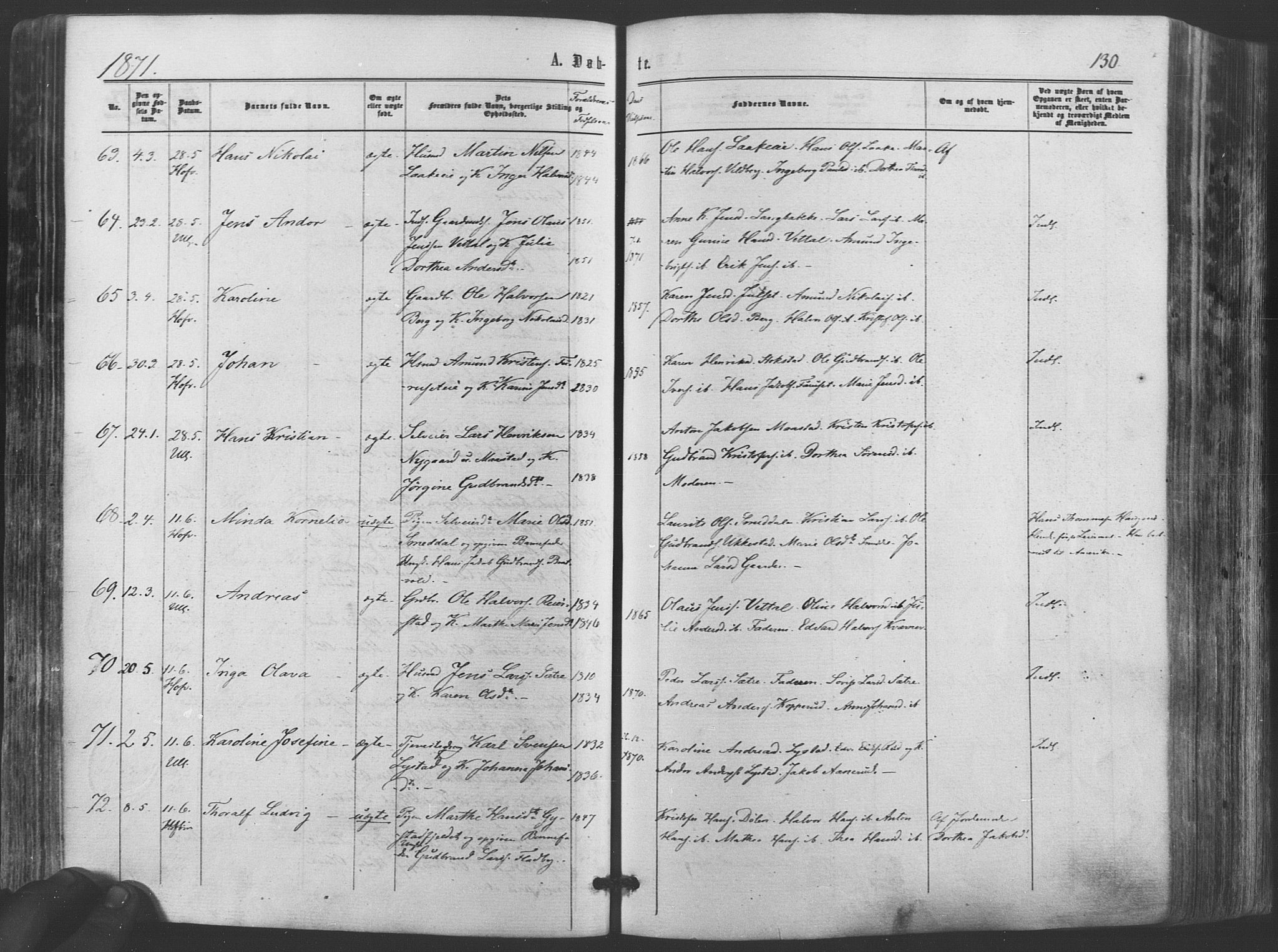 Ullensaker prestekontor Kirkebøker, SAO/A-10236a/F/Fa/L0016: Ministerialbok nr. I 16, 1863-1875, s. 130