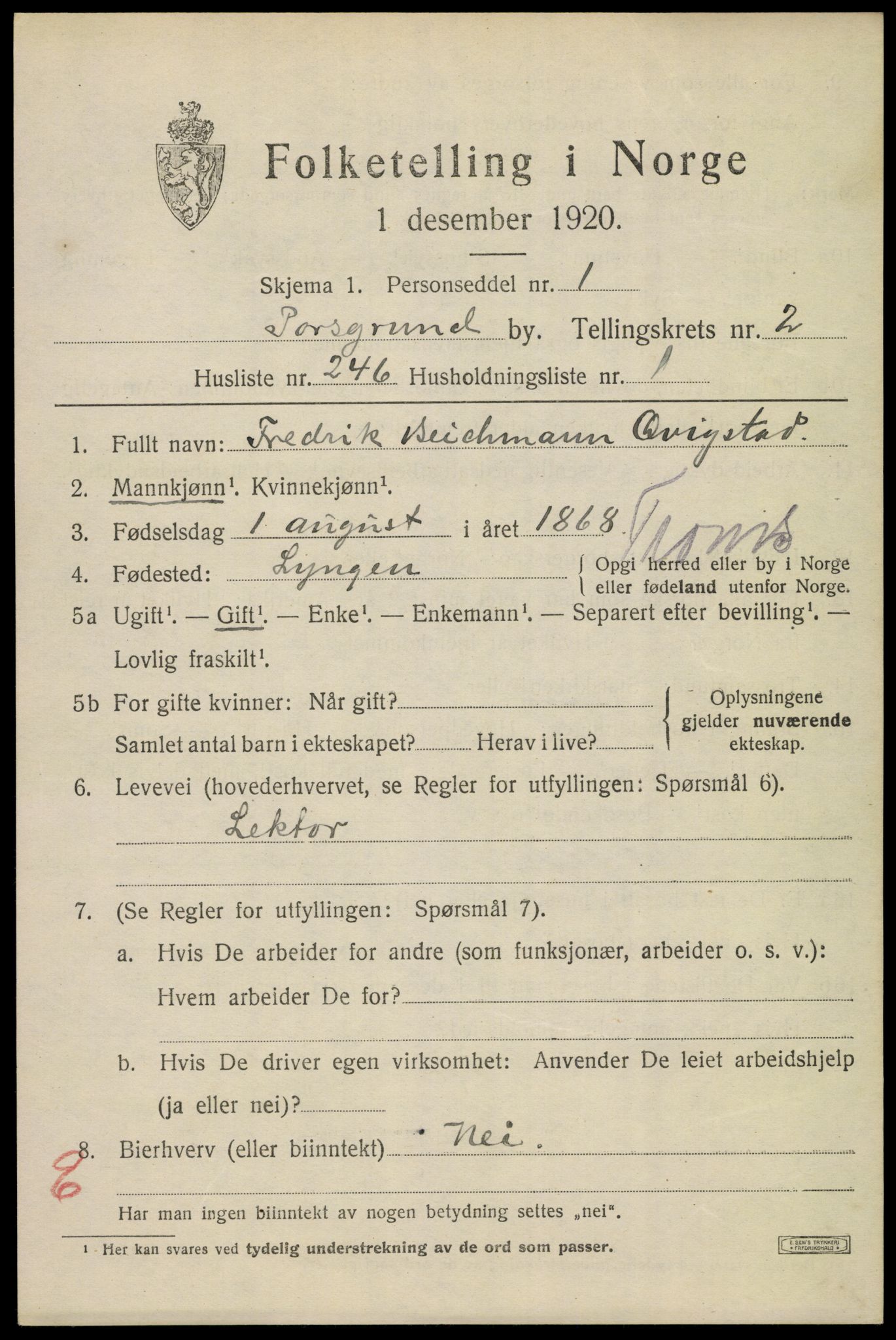 SAKO, Folketelling 1920 for 0805 Porsgrunn kjøpstad, 1920, s. 13689