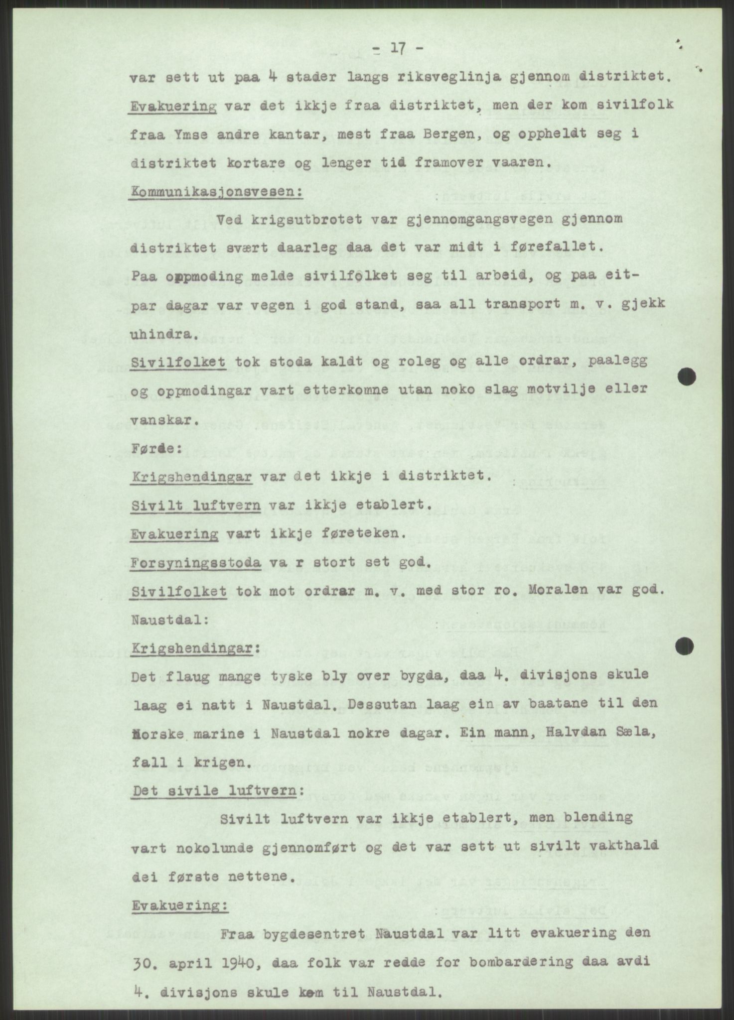 Forsvaret, Forsvarets krigshistoriske avdeling, AV/RA-RAFA-2017/Y/Ya/L0015: II-C-11-31 - Fylkesmenn.  Rapporter om krigsbegivenhetene 1940., 1940, s. 493