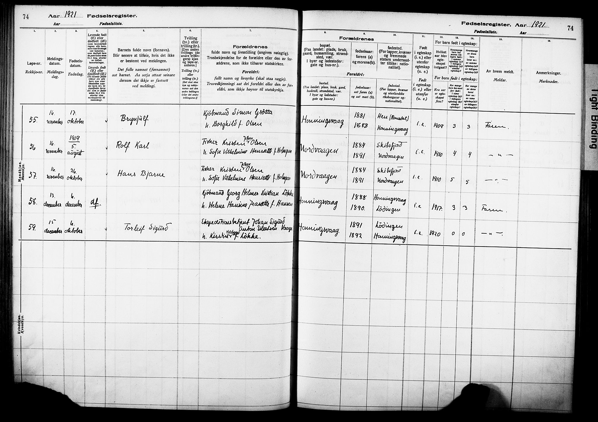 Kjelvik/Nordkapp sokneprestkontor, AV/SATØ-S-1350/I/Ia/L0015: Fødselsregister nr. 15, 1916-1930, s. 74