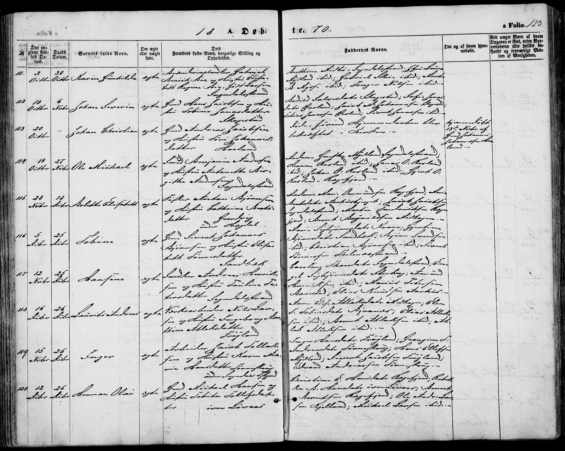 Sokndal sokneprestkontor, SAST/A-101808: Ministerialbok nr. A 9, 1857-1874, s. 123
