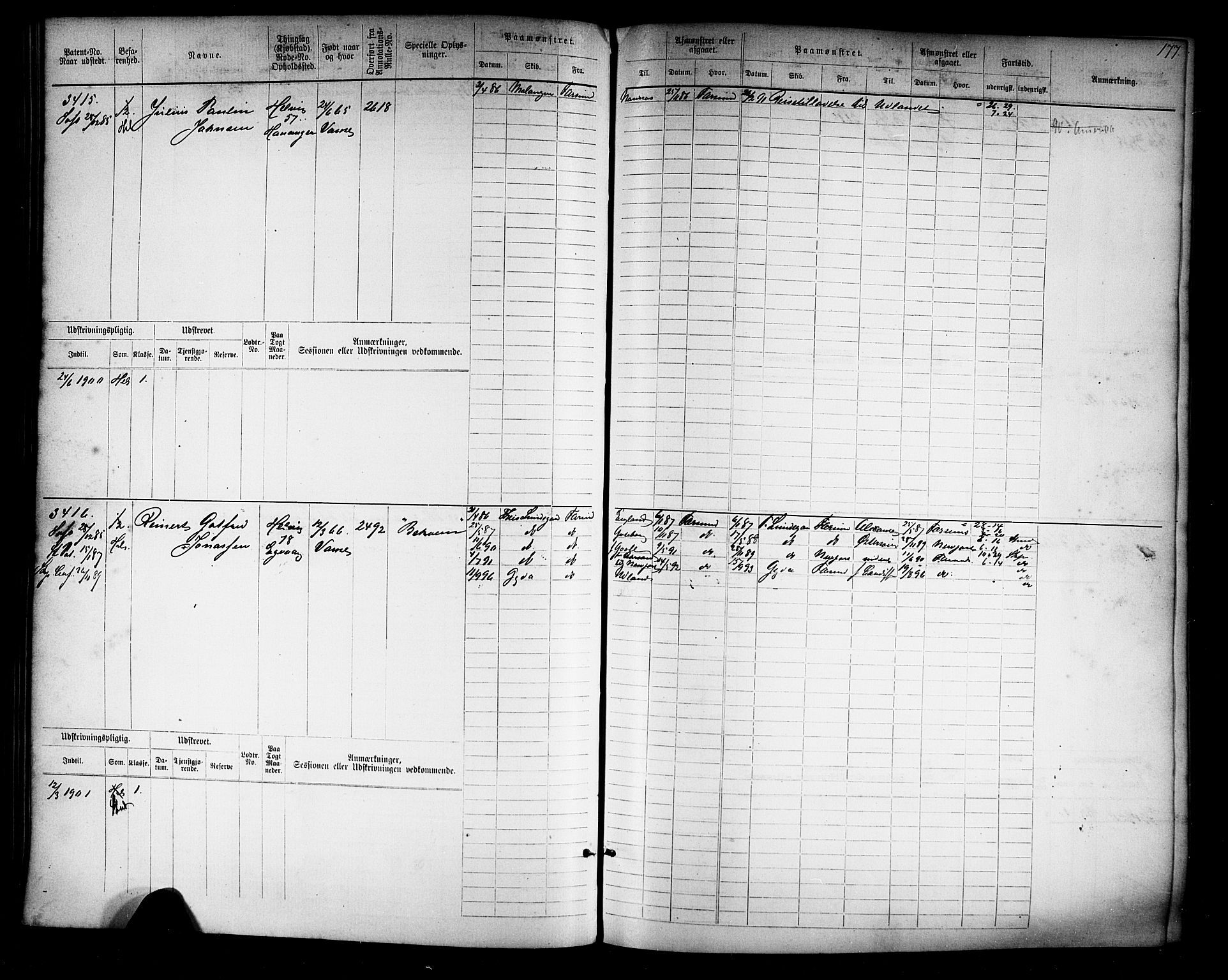 Farsund mønstringskrets, AV/SAK-2031-0017/F/Fb/L0019: Hovedrulle nr 3067-3832, Z-11, 1882-1922, s. 181