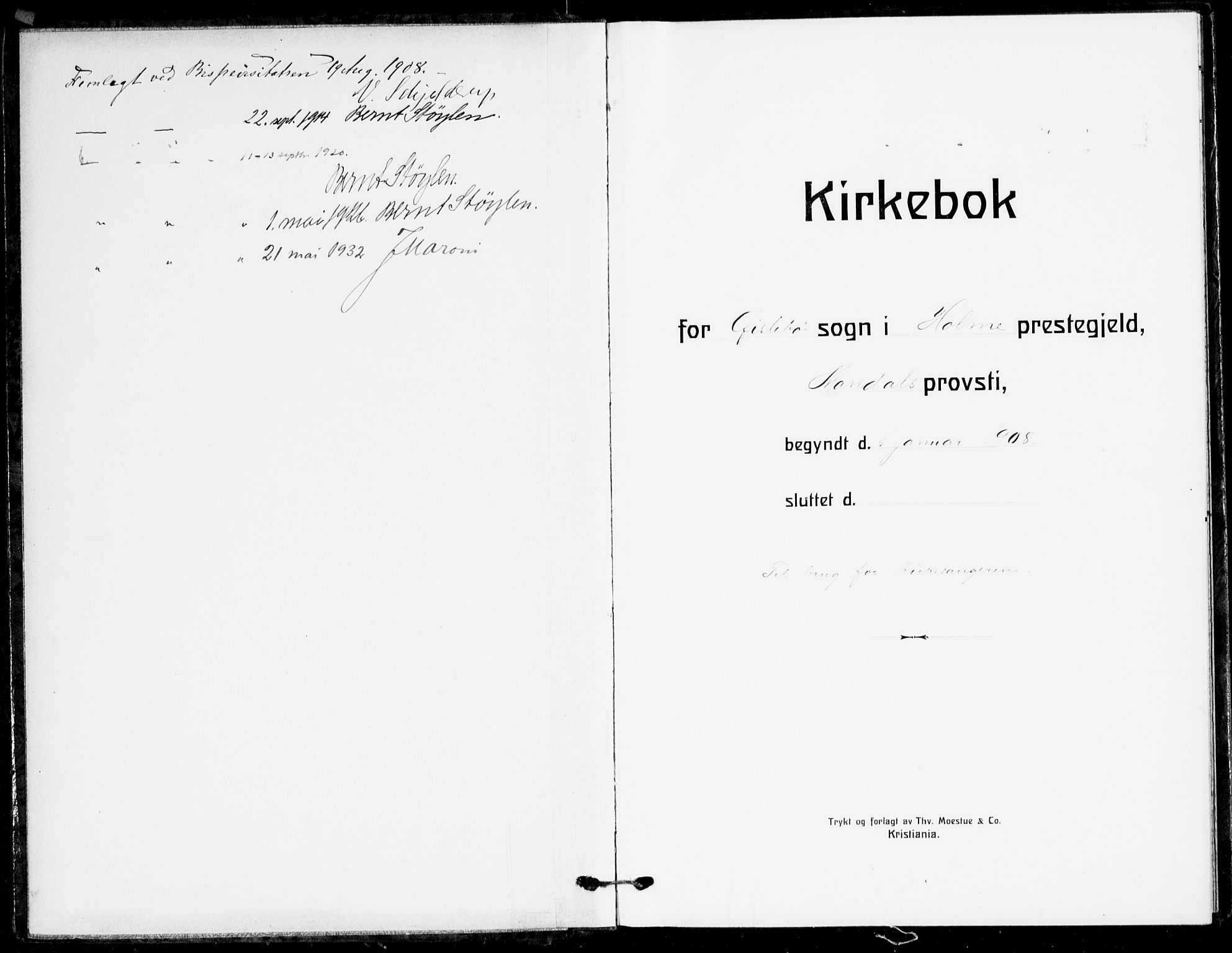 Holum sokneprestkontor, SAK/1111-0022/F/Fb/Fbc/L0004: Klokkerbok nr. B 4, 1908-1930