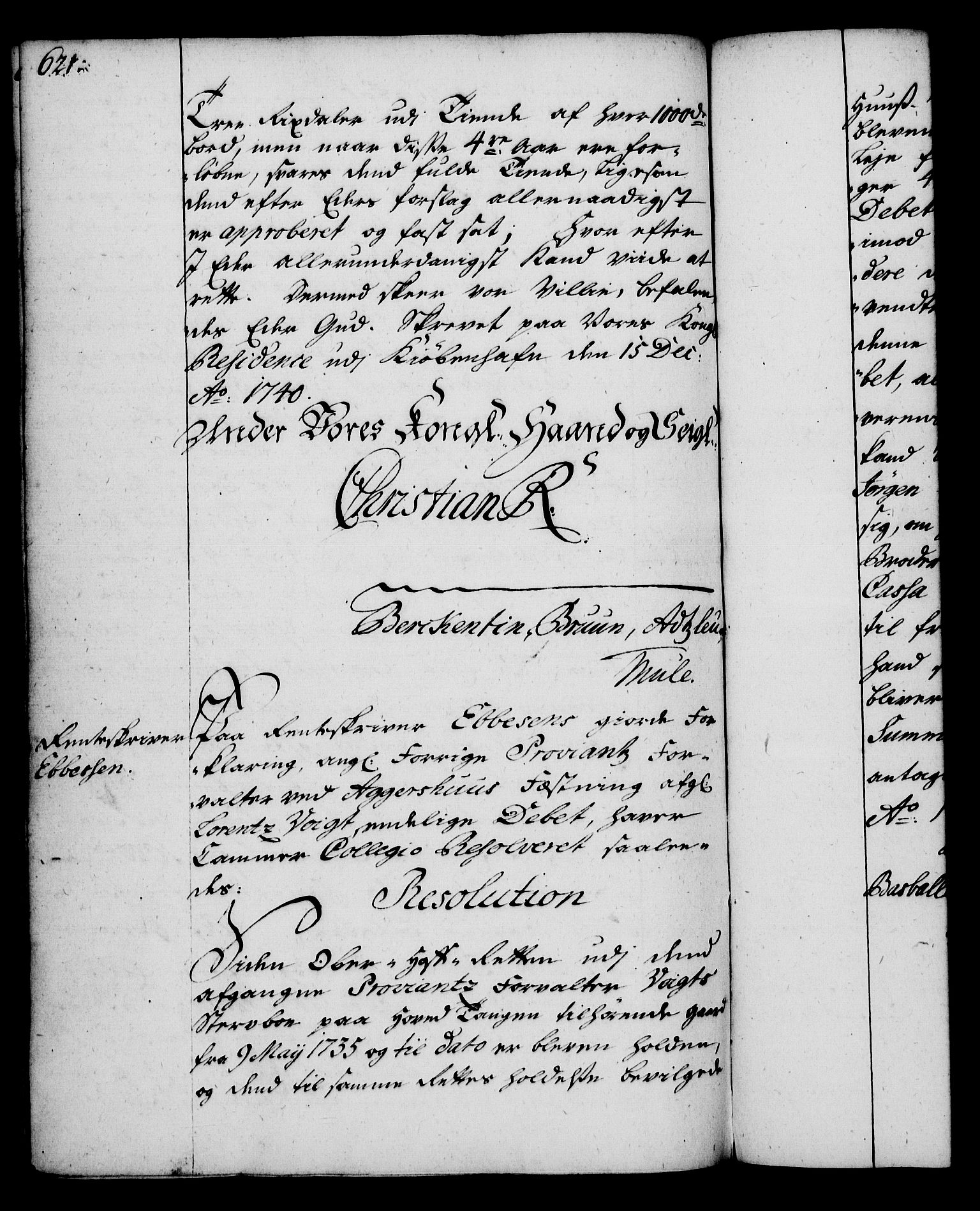 Rentekammeret, Kammerkanselliet, RA/EA-3111/G/Gg/Gga/L0004: Norsk ekspedisjonsprotokoll med register (merket RK 53.4), 1734-1741, s. 621
