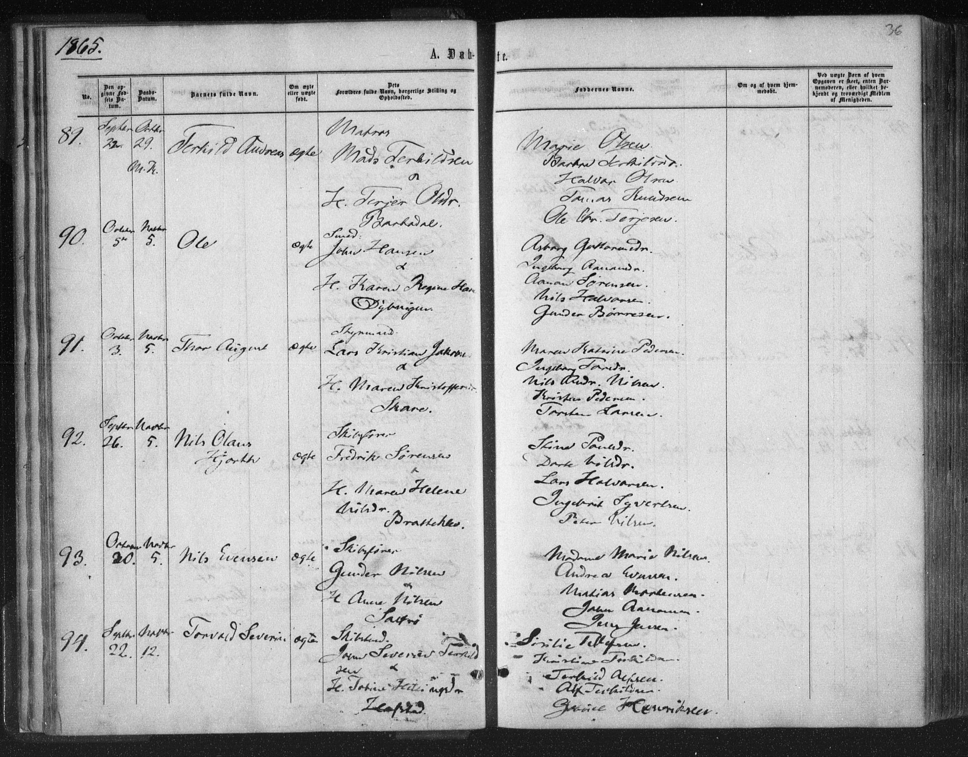 Tromøy sokneprestkontor, AV/SAK-1111-0041/F/Fa/L0007: Ministerialbok nr. A 7, 1864-1869, s. 36