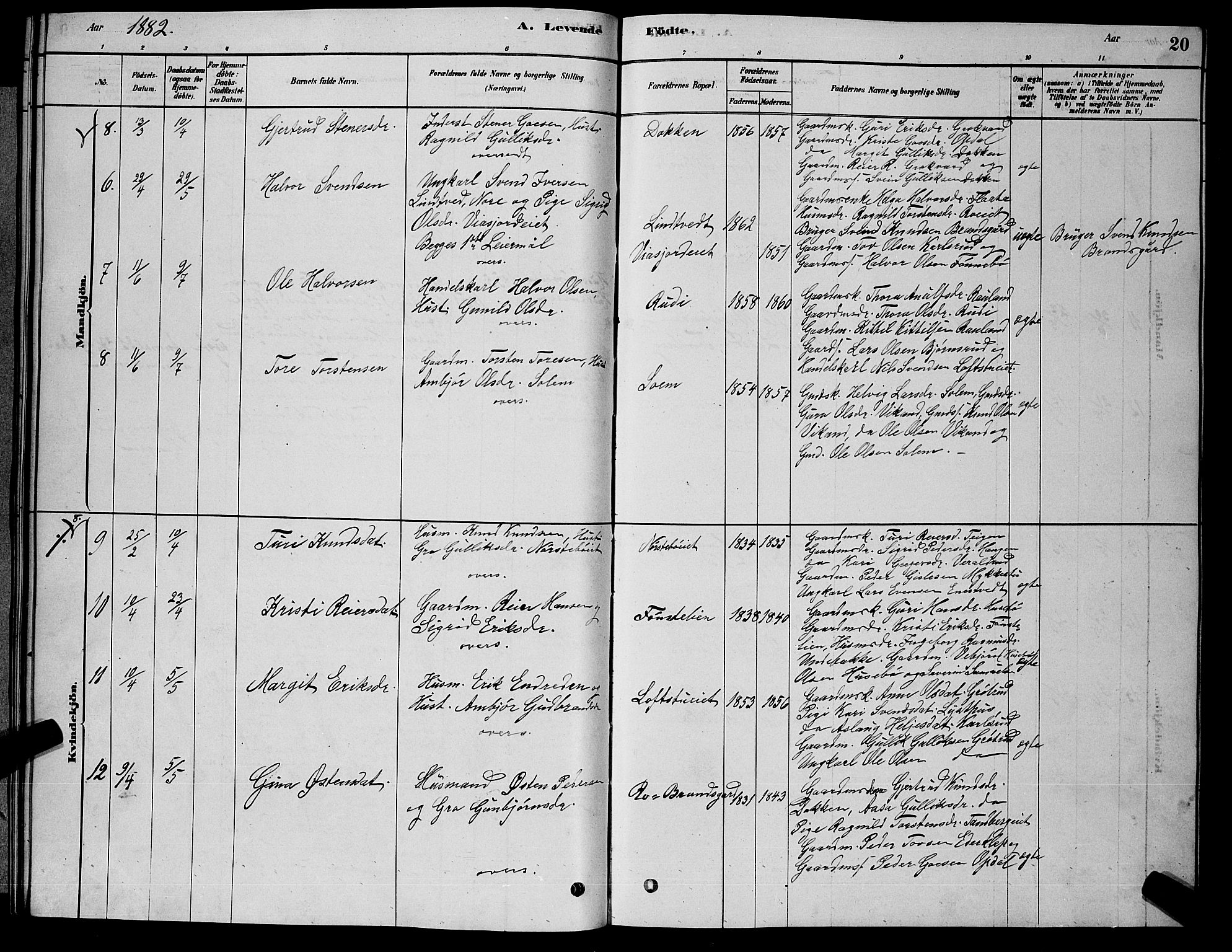 Nore kirkebøker, AV/SAKO-A-238/G/Gb/L0002: Klokkerbok nr. II 2, 1878-1894, s. 20