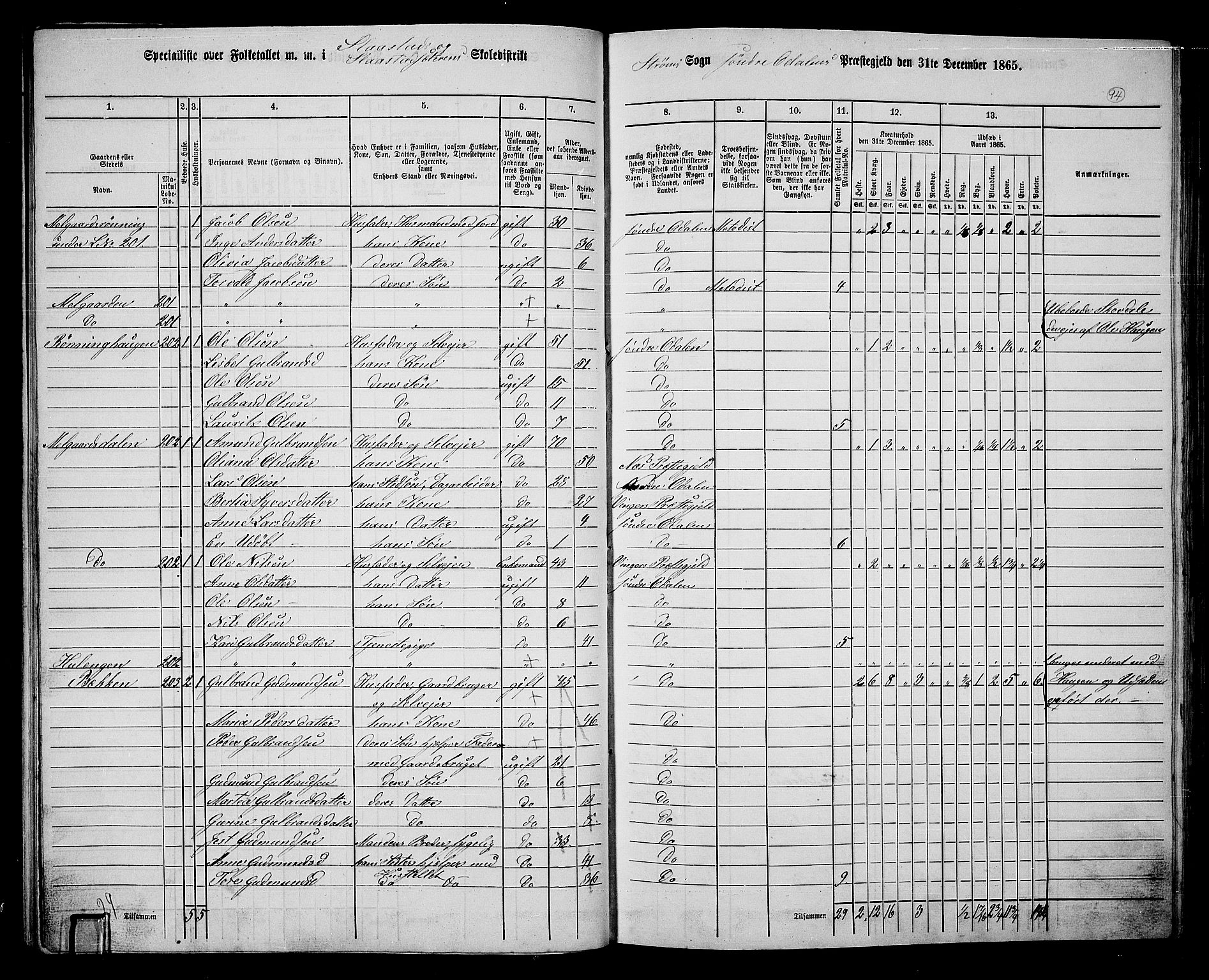 RA, Folketelling 1865 for 0419P Sør-Odal prestegjeld, 1865, s. 84