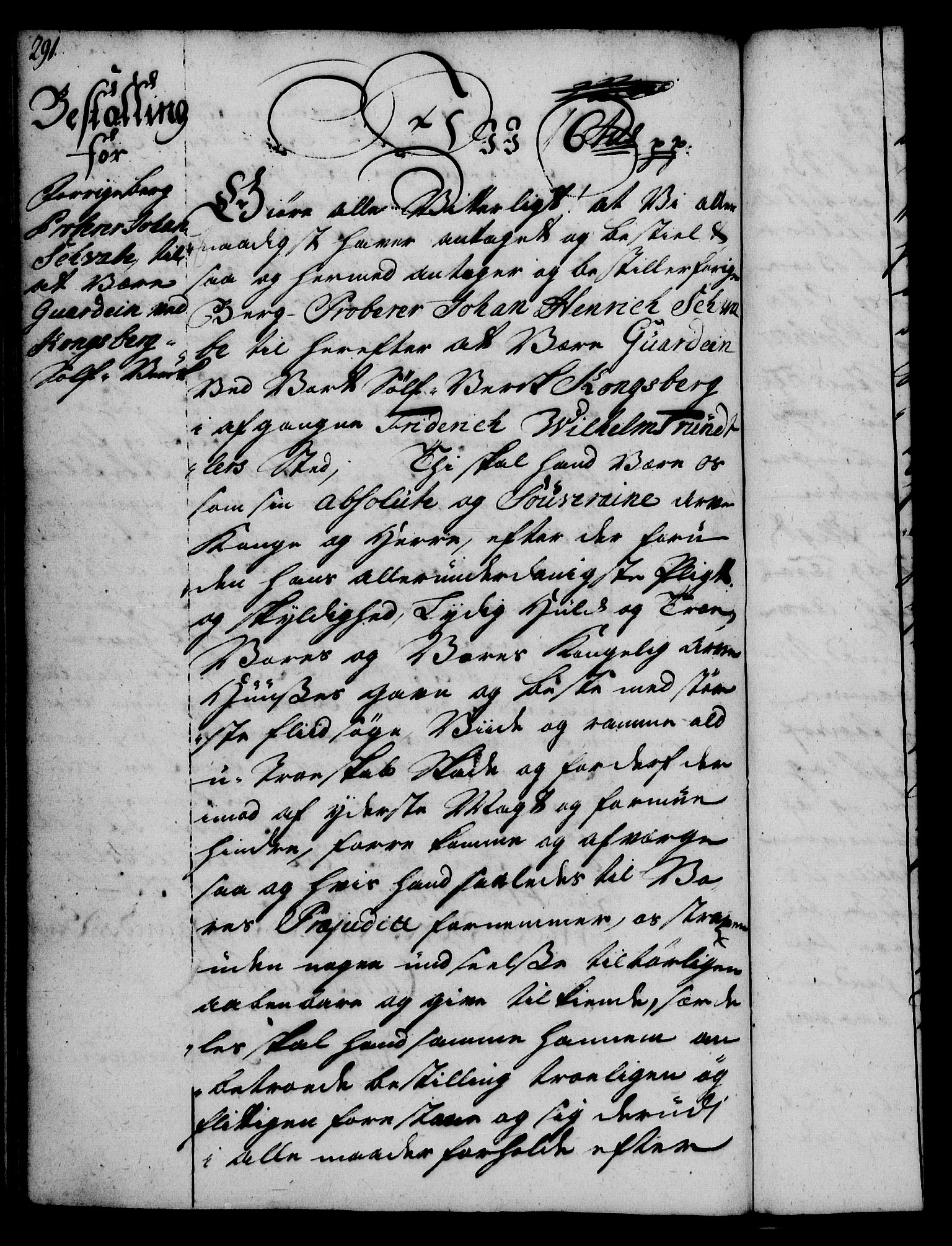 Rentekammeret, Kammerkanselliet, RA/EA-3111/G/Gg/Gge/L0002: Norsk bestallingsprotokoll med register (merket RK 53.26), 1730-1744, s. 291