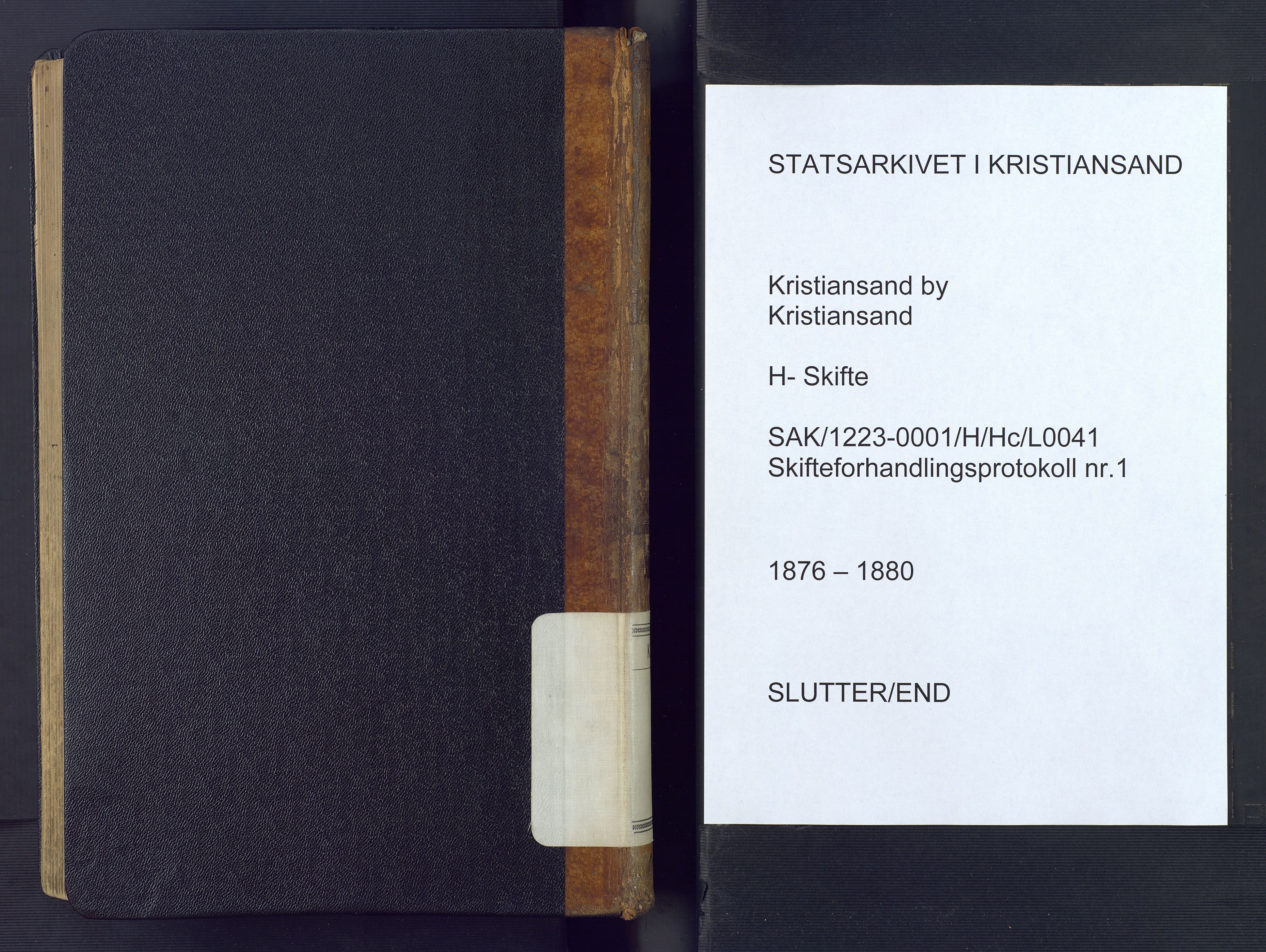 Kristiansand byrett, AV/SAK-1223-0001/H/Hc/L0041: Skifteforhandlingsprotokoll nr. 1, med register, 1876-1880