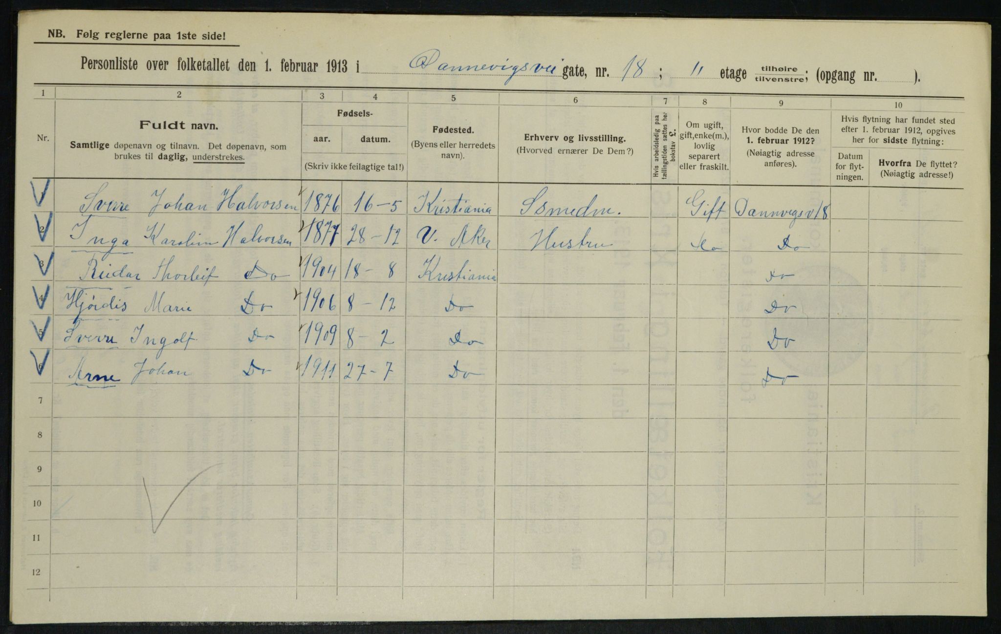 OBA, Kommunal folketelling 1.2.1913 for Kristiania, 1913, s. 15380