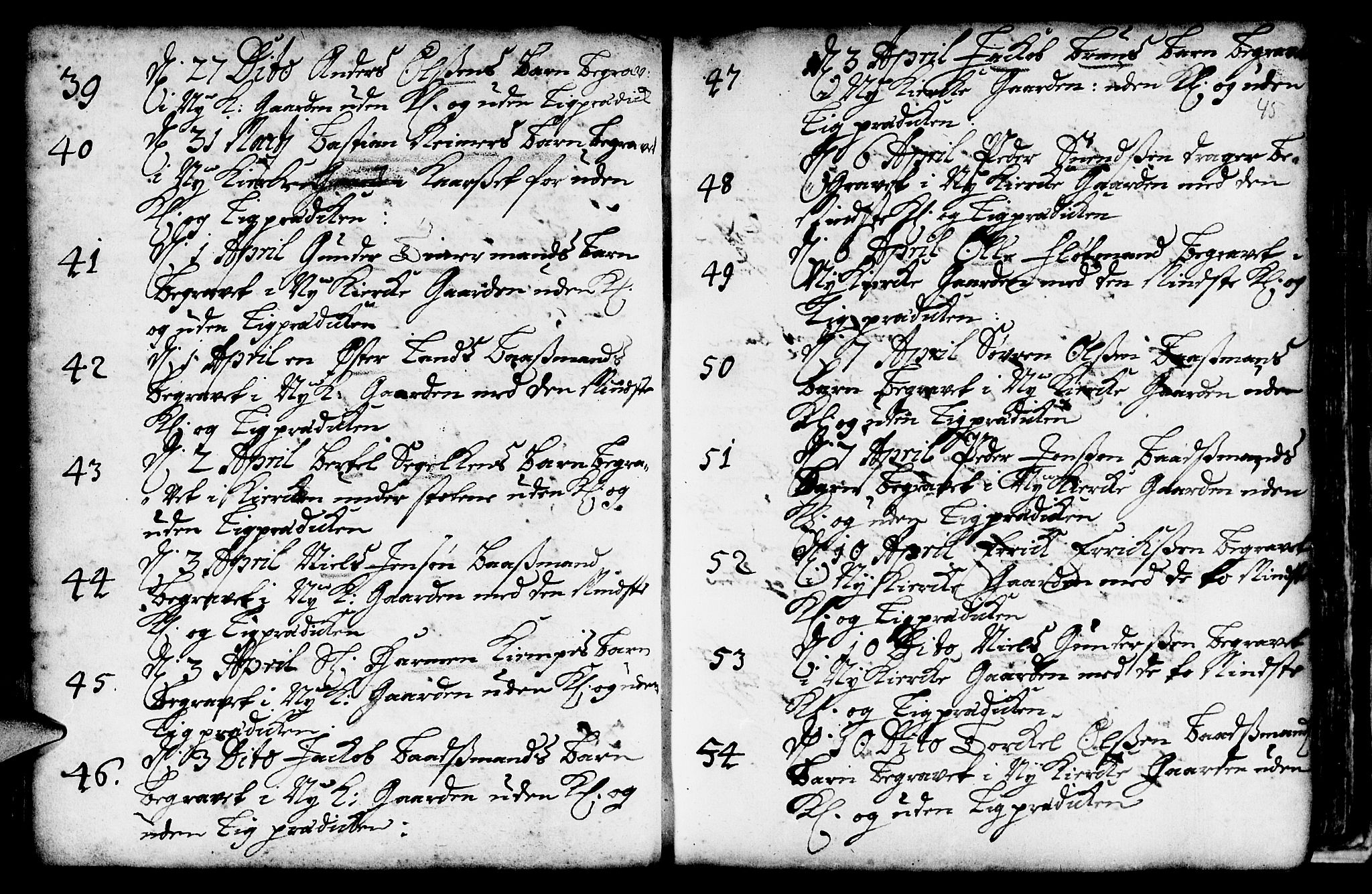 Nykirken Sokneprestembete, AV/SAB-A-77101/H/Haa/L0009: Ministerialbok nr. A 9, 1689-1759, s. 45