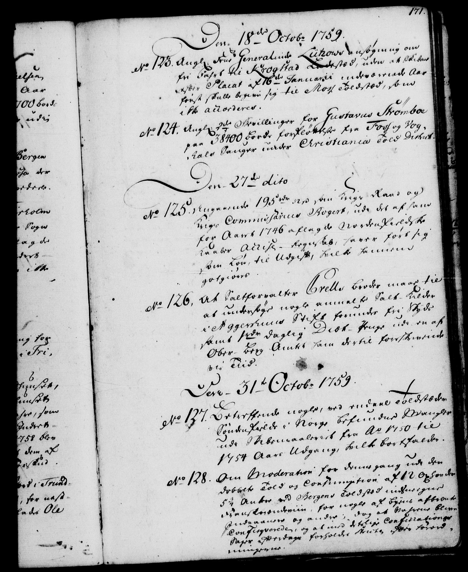 Rentekammeret, Kammerkanselliet, RA/EA-3111/G/Gf/Gfb/L0006: Register til norske relasjons- og resolusjonsprotokoller (merket RK 52.101), 1755-1765, s. 171