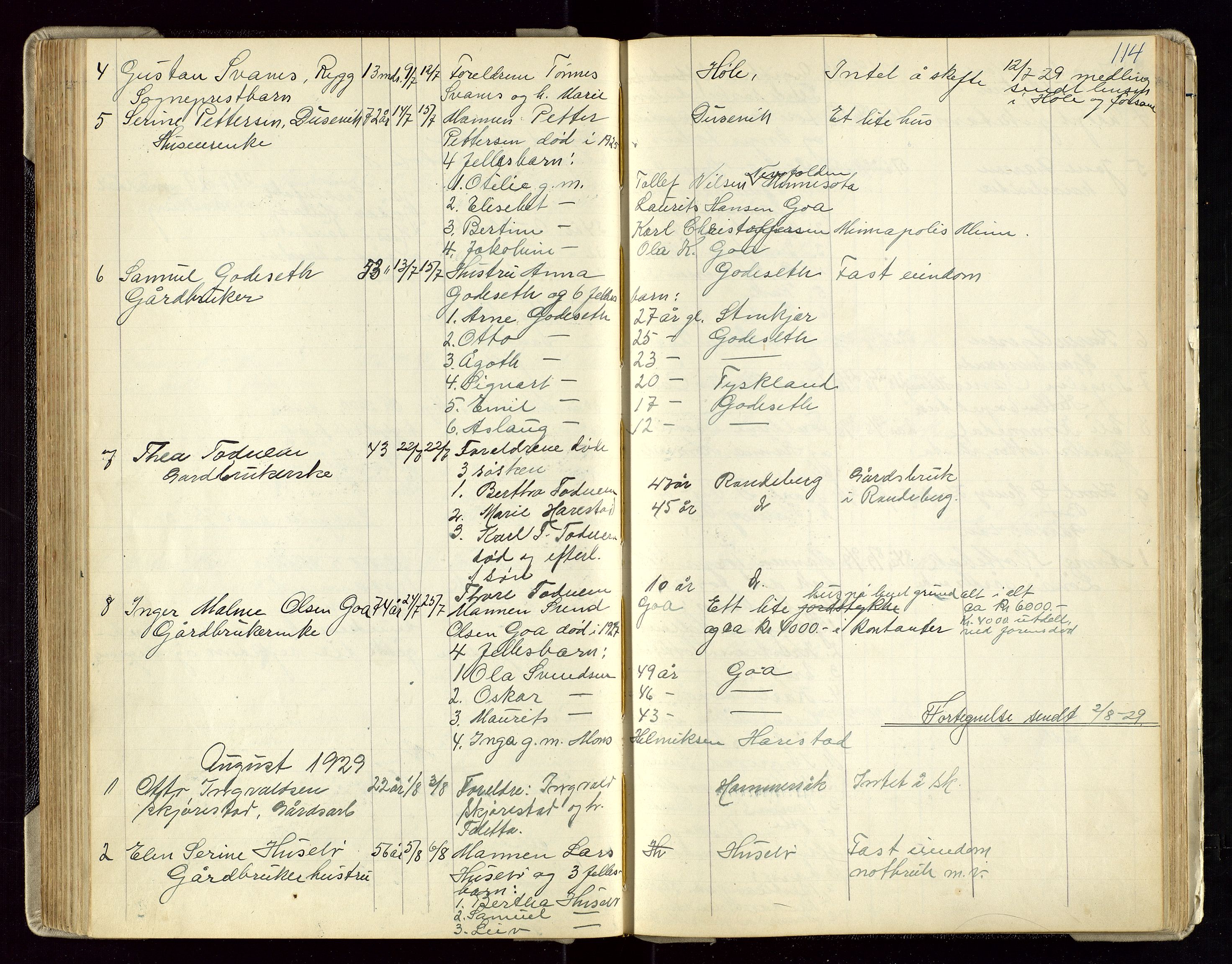 Hetland lensmannskontor, AV/SAST-A-100101/Gga/L0003: Dødsfallprotokoll (med alfabetisk navneregister), 1921-1936, s. 114