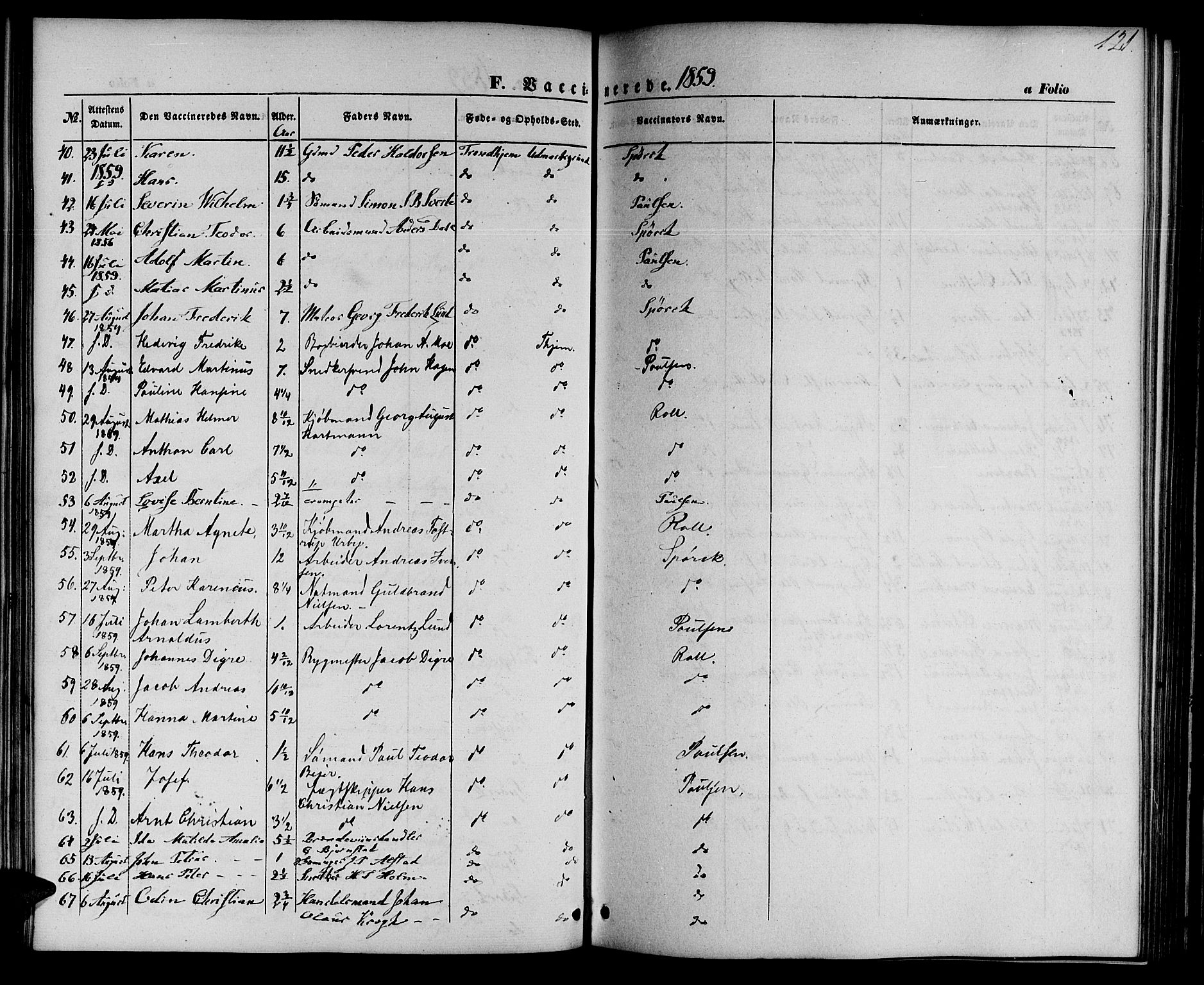 Ministerialprotokoller, klokkerbøker og fødselsregistre - Sør-Trøndelag, SAT/A-1456/602/L0113: Ministerialbok nr. 602A11, 1849-1861, s. 121