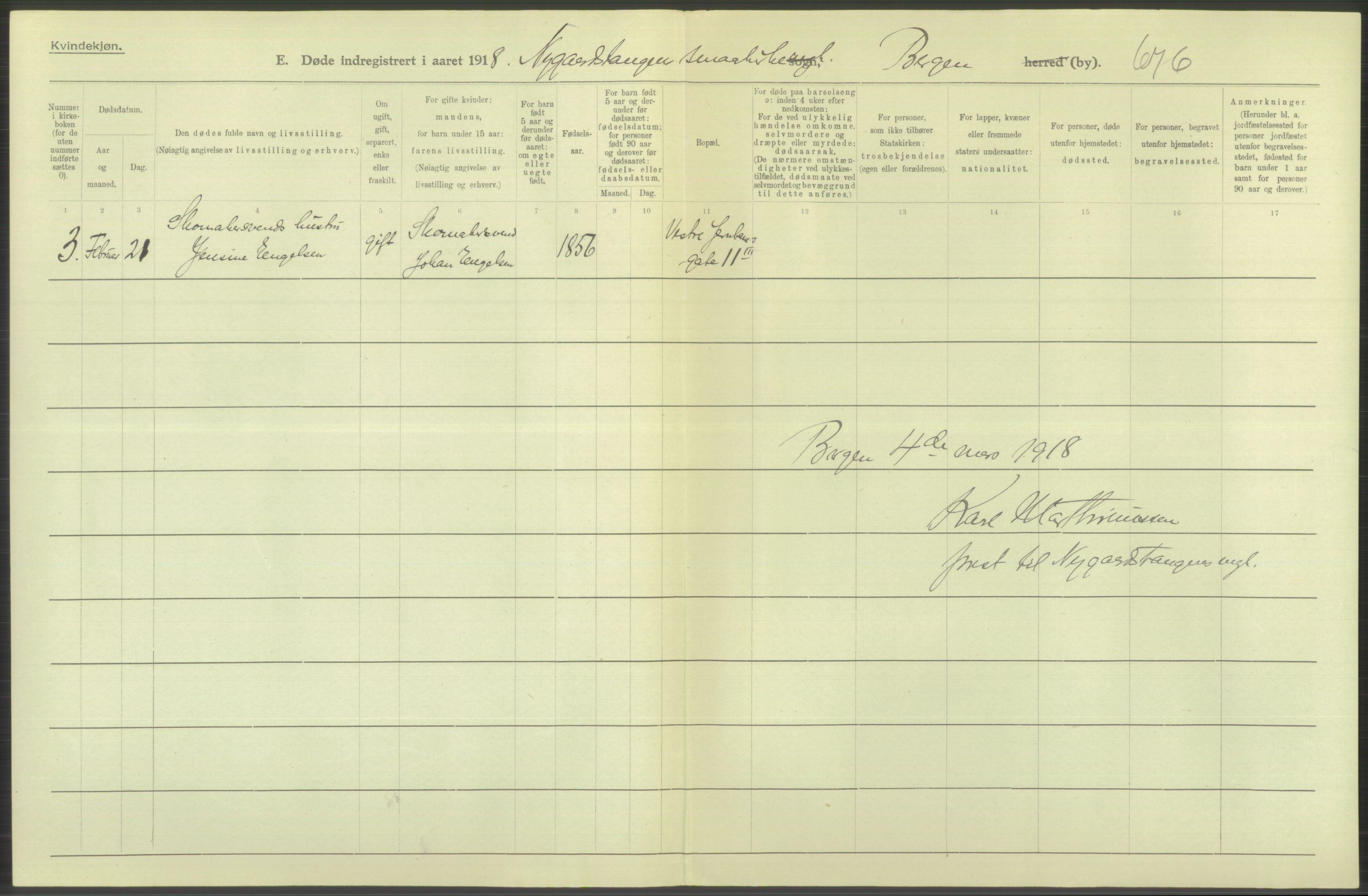 Statistisk sentralbyrå, Sosiodemografiske emner, Befolkning, RA/S-2228/D/Df/Dfb/Dfbh/L0039: Bergen: Døde., 1918, s. 486