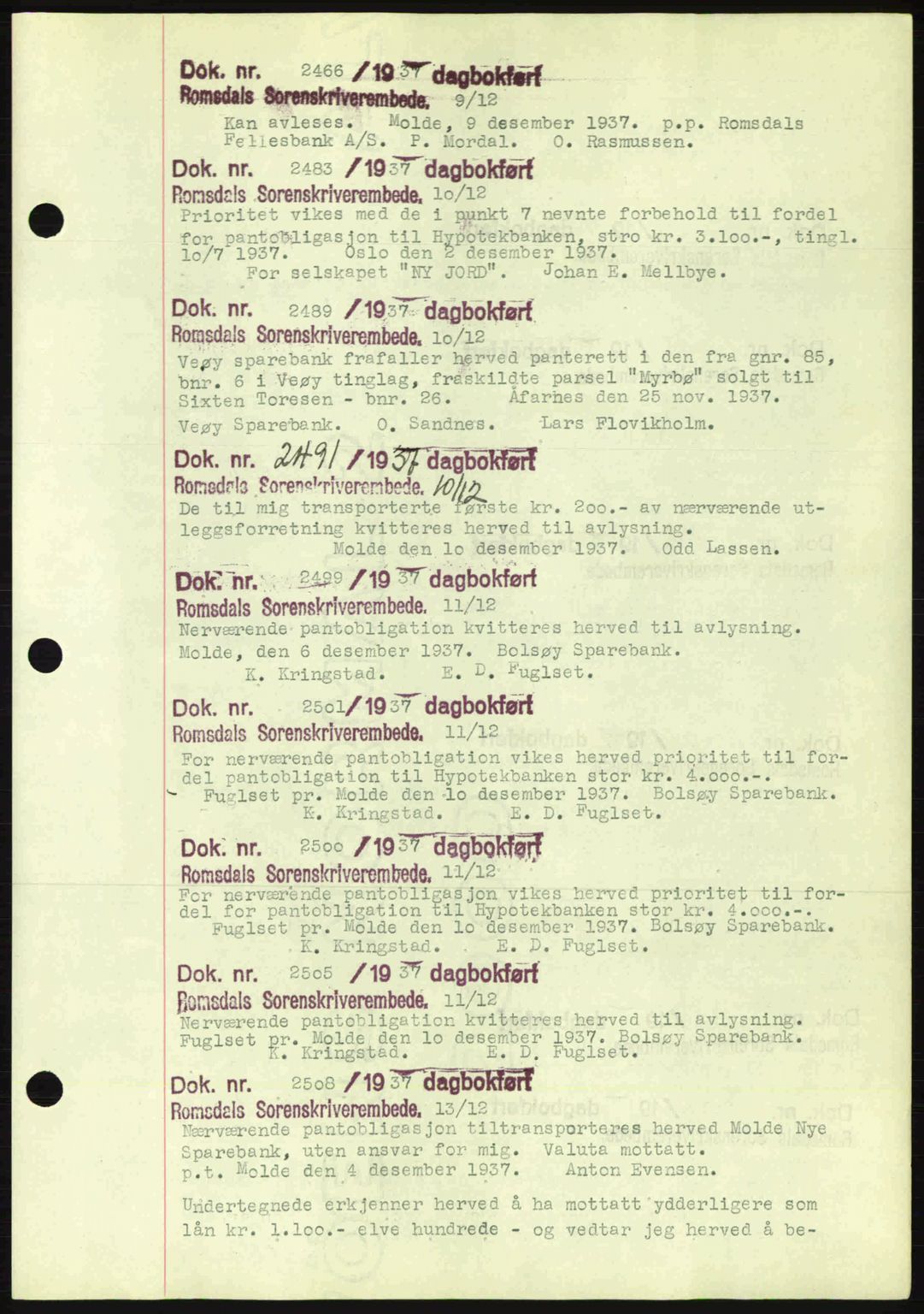 Romsdal sorenskriveri, AV/SAT-A-4149/1/2/2C: Pantebok nr. C1a, 1936-1945, Dagboknr: 2466/1937