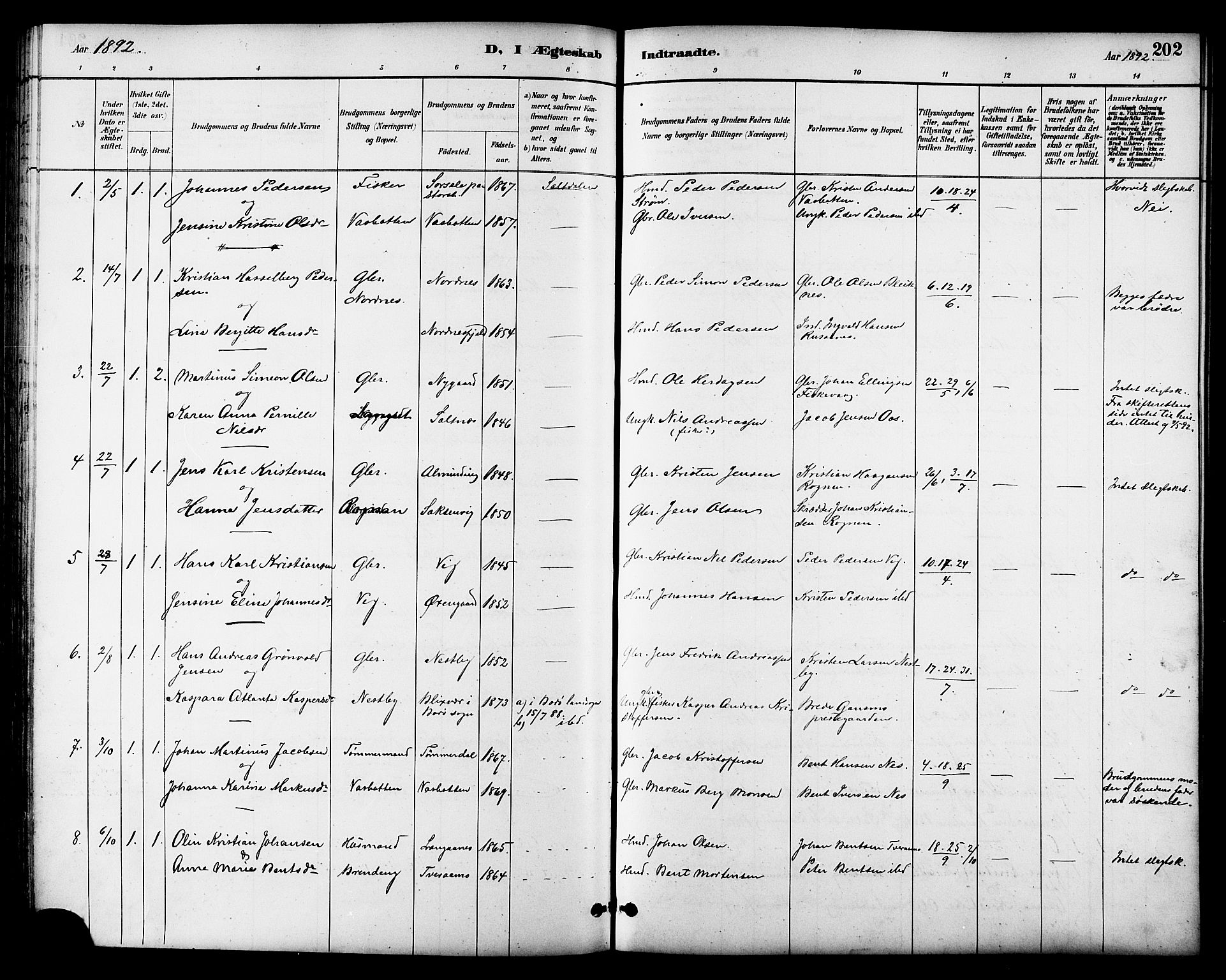 Ministerialprotokoller, klokkerbøker og fødselsregistre - Nordland, AV/SAT-A-1459/847/L0669: Ministerialbok nr. 847A09, 1887-1901, s. 202