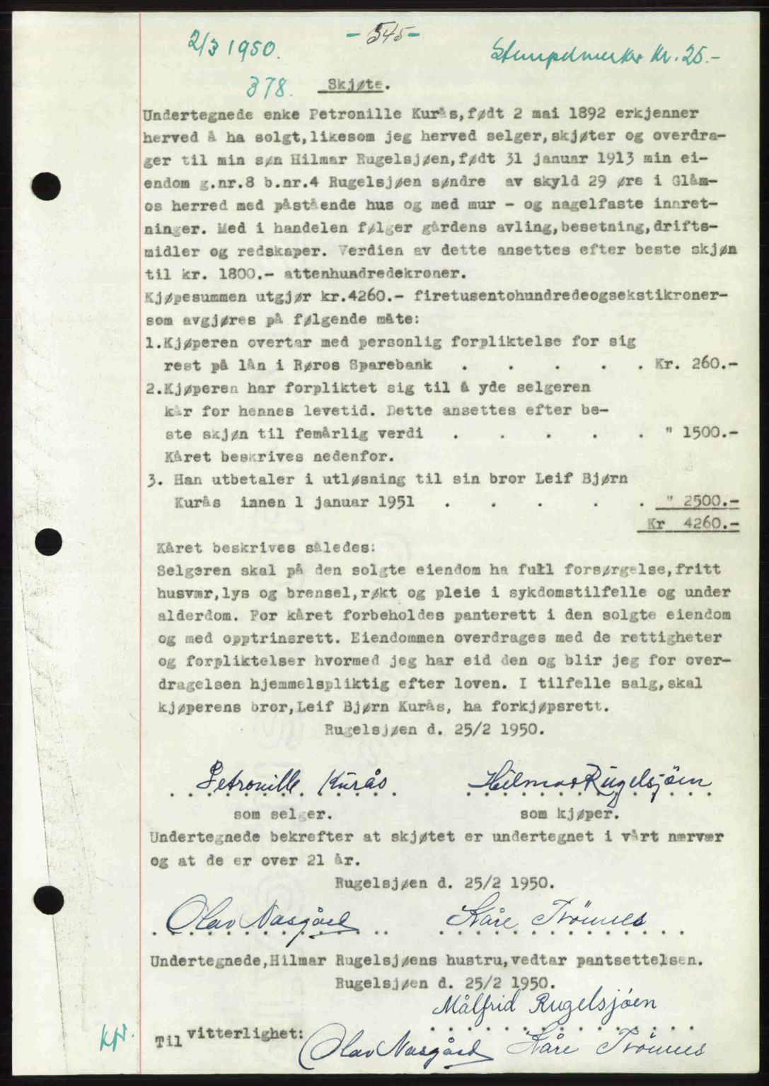 Gauldal sorenskriveri, SAT/A-0014/1/2/2C: Pantebok nr. A9, 1949-1950, Dagboknr: 378/1950