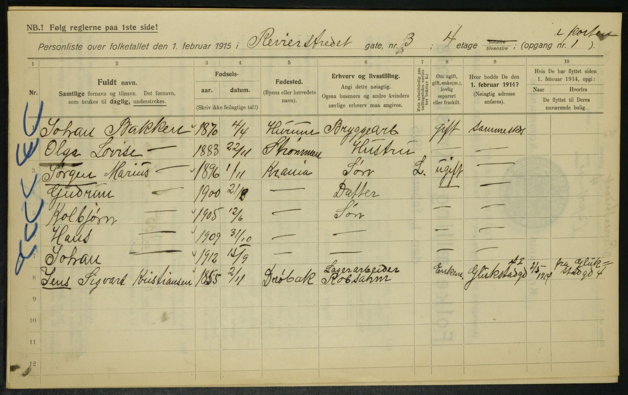 OBA, Kommunal folketelling 1.2.1915 for Kristiania, 1915, s. 82598