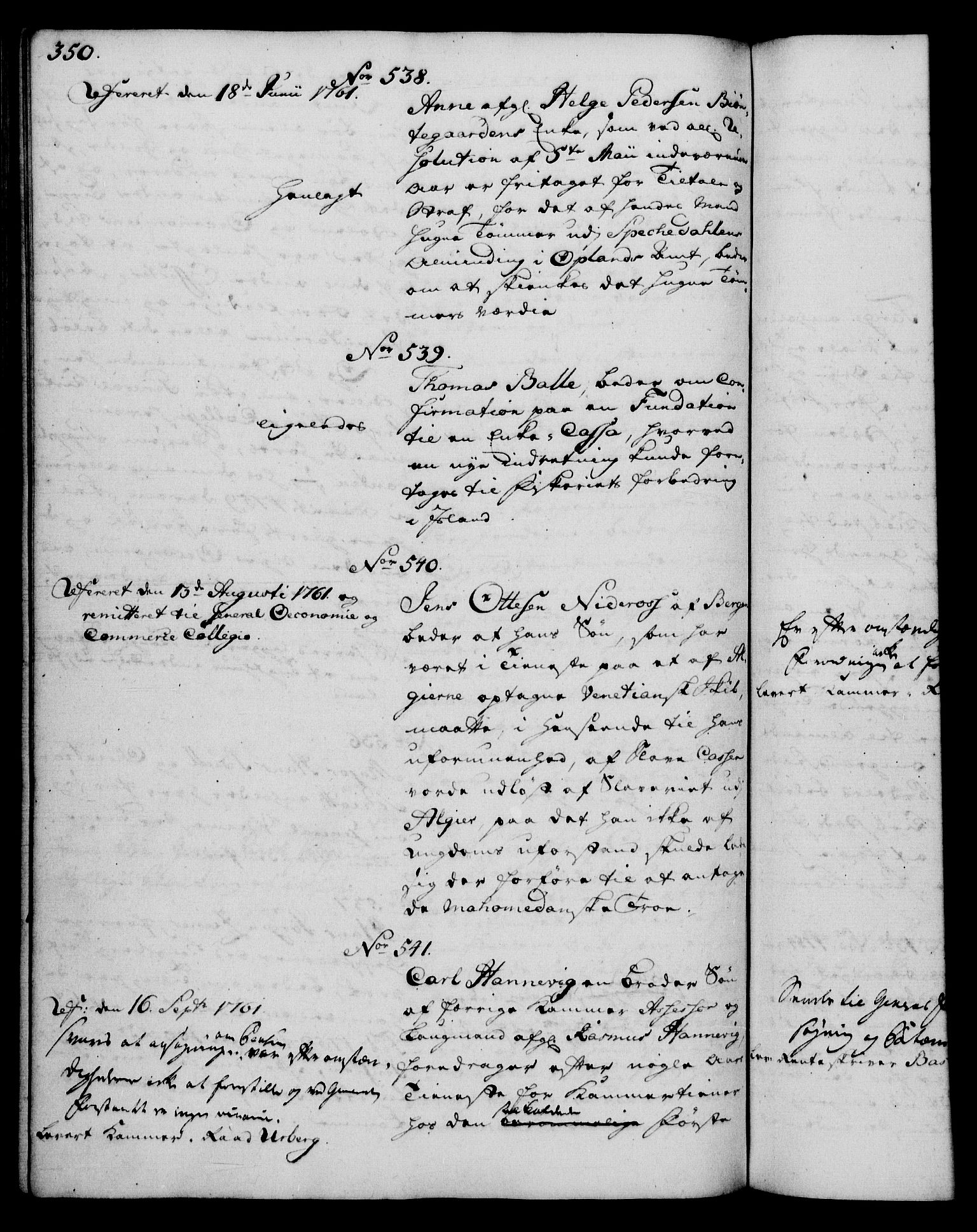 Rentekammeret, Kammerkanselliet, AV/RA-EA-3111/G/Gh/Gha/L0035: Norsk ekstraktmemorialprotokoll (merket RK 53.80), 1759-1771, s. 350