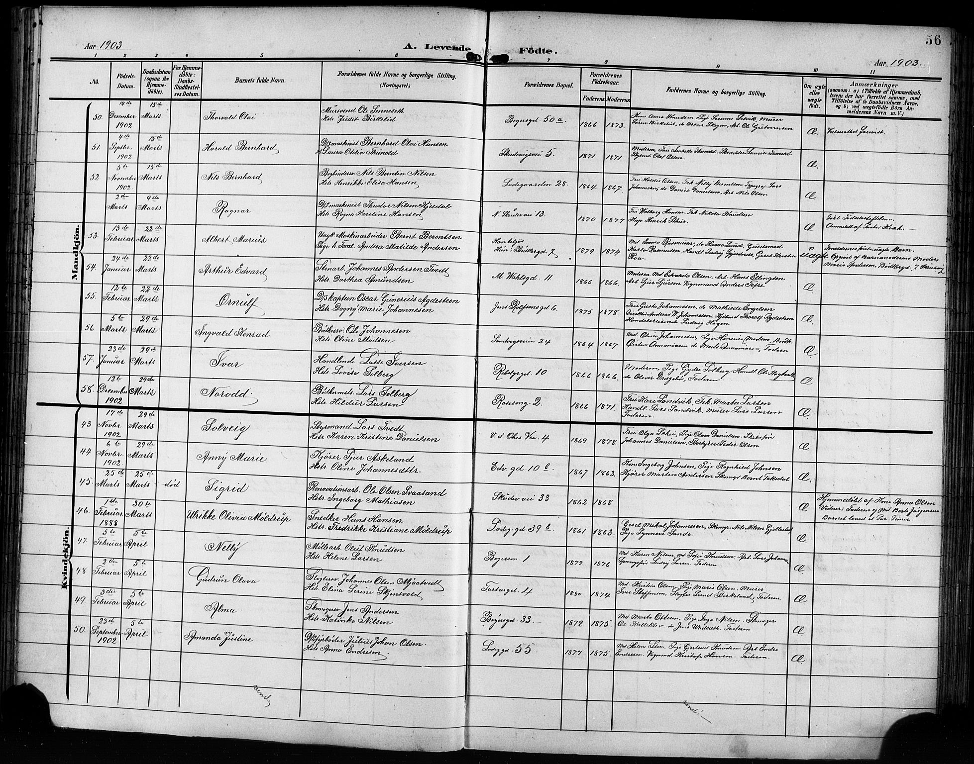 Sandviken Sokneprestembete, AV/SAB-A-77601/H/Hb/L0004: Klokkerbok nr. B 1, 1901-1914, s. 56