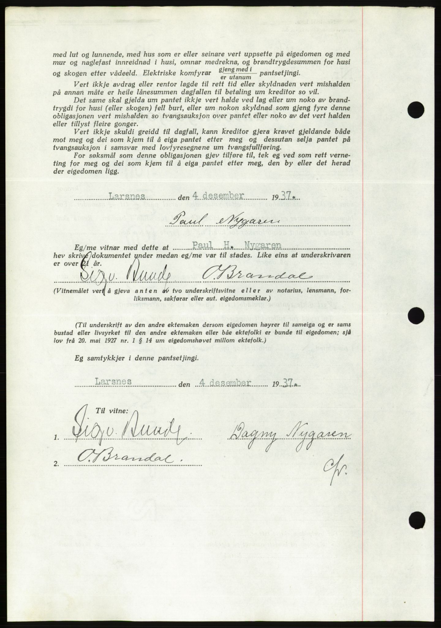 Søre Sunnmøre sorenskriveri, AV/SAT-A-4122/1/2/2C/L0064: Pantebok nr. 58, 1937-1938, Dagboknr: 1867/1937