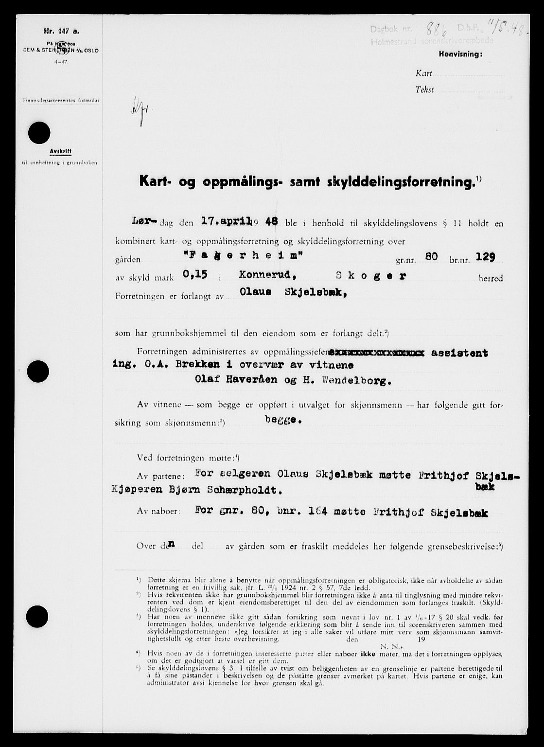 Holmestrand sorenskriveri, SAKO/A-67/G/Ga/Gaa/L0064: Pantebok nr. A-64, 1948-1948, Dagboknr: 886/1948